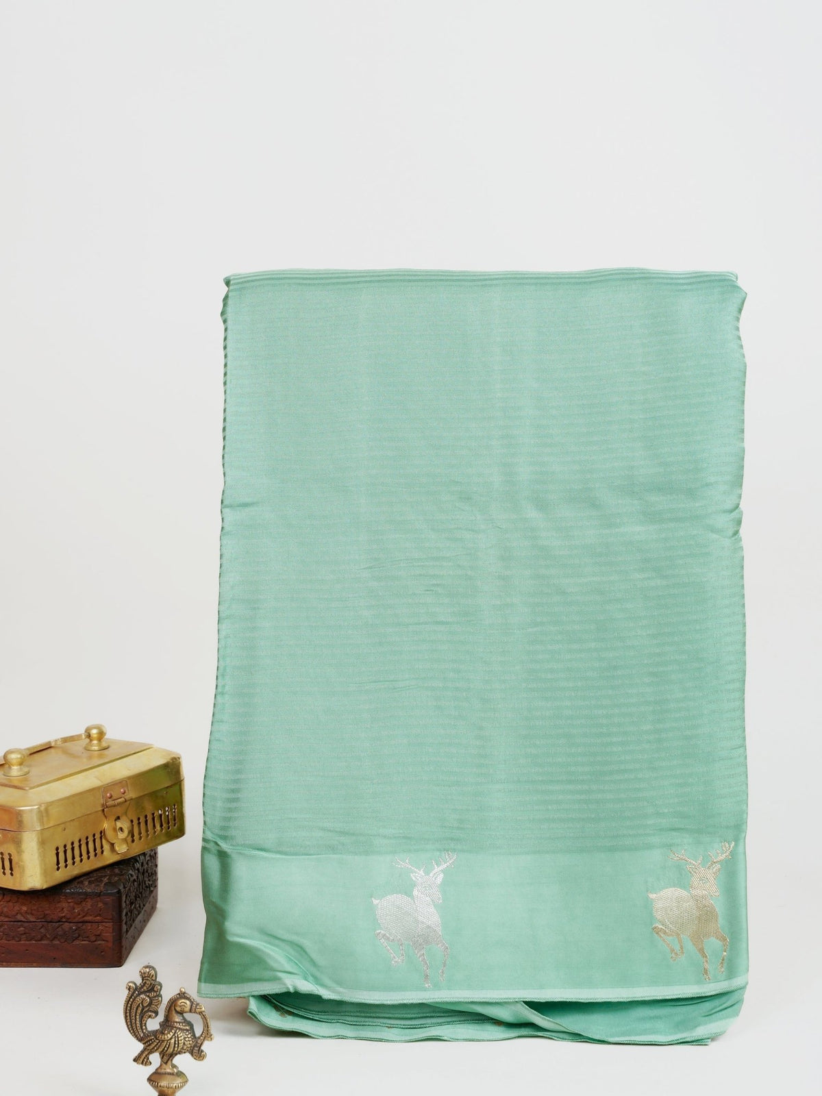 Mushru Green Semi Mushru - Manoranjitham Weaves - Handloom Store
