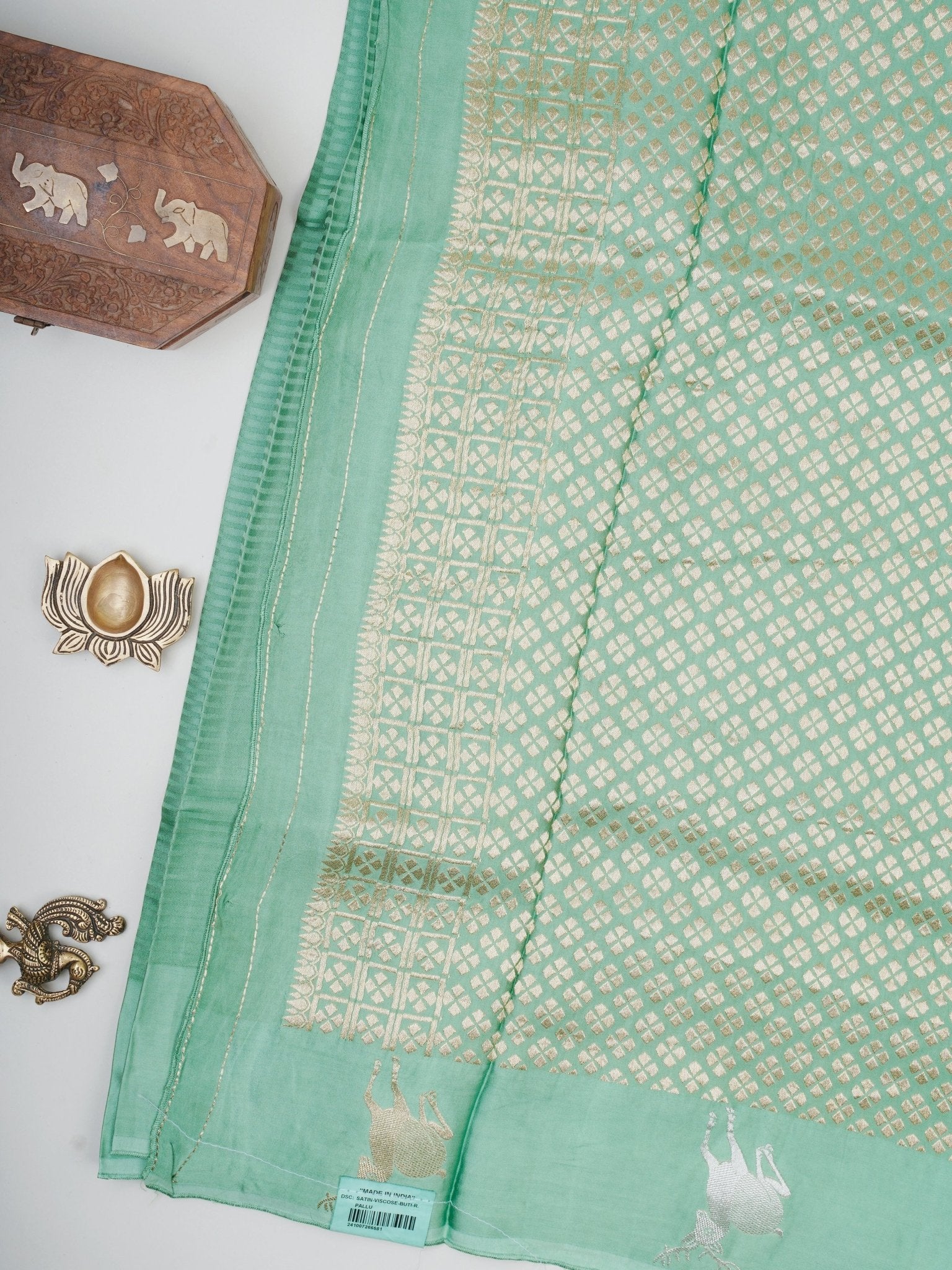 Mushru Green Semi Mushru - Manoranjitham Weaves - Handloom Store