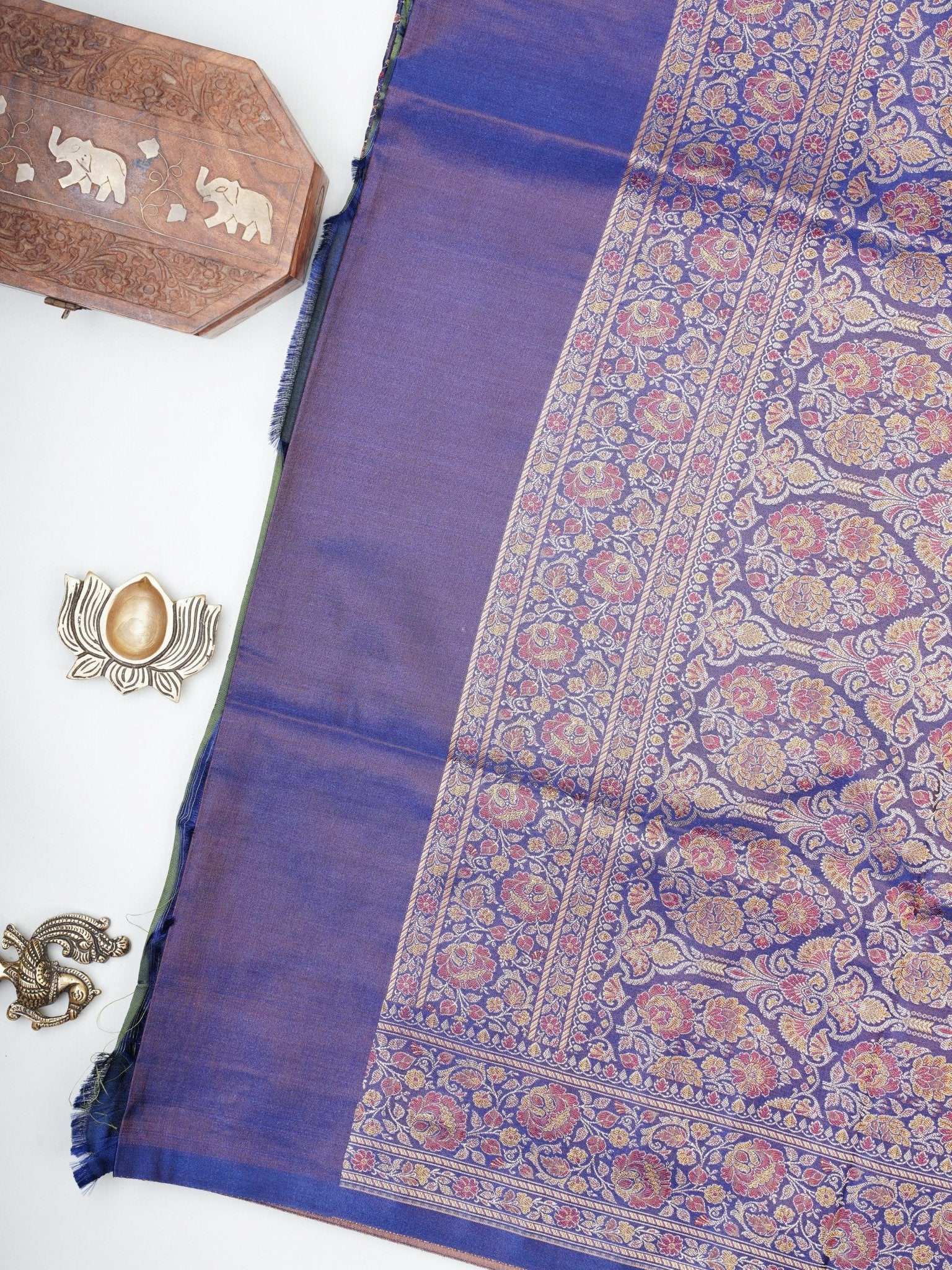 Katan Royal Blue Semi Mushru - Manoranjitham Weaves - Handloom Store