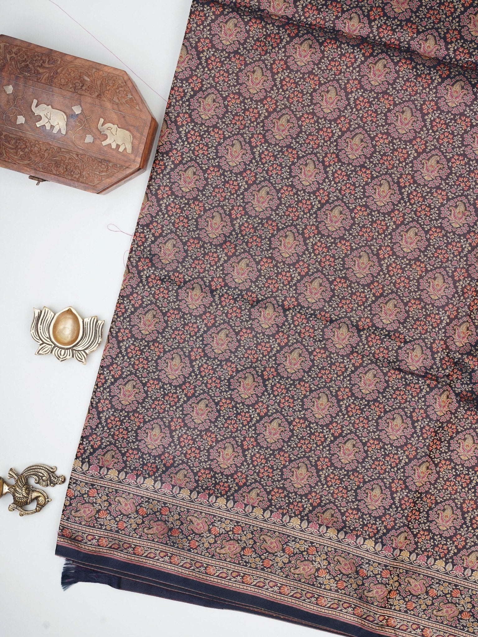 Katan Black Semi Mushru - Manoranjitham Weaves - Handloom Store