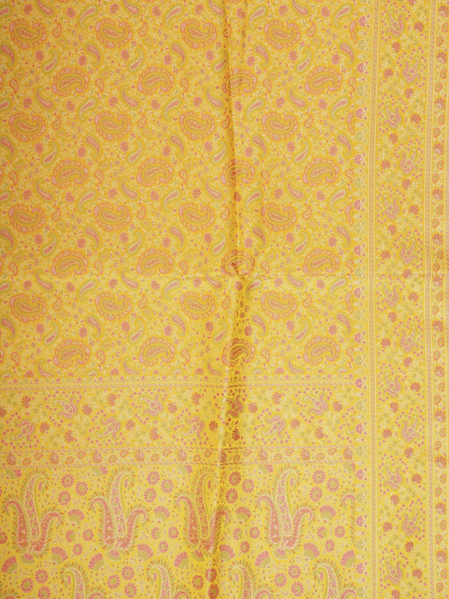 Katan Yellow Semi Mushru - Manoranjitham Weaves - Handloom Store