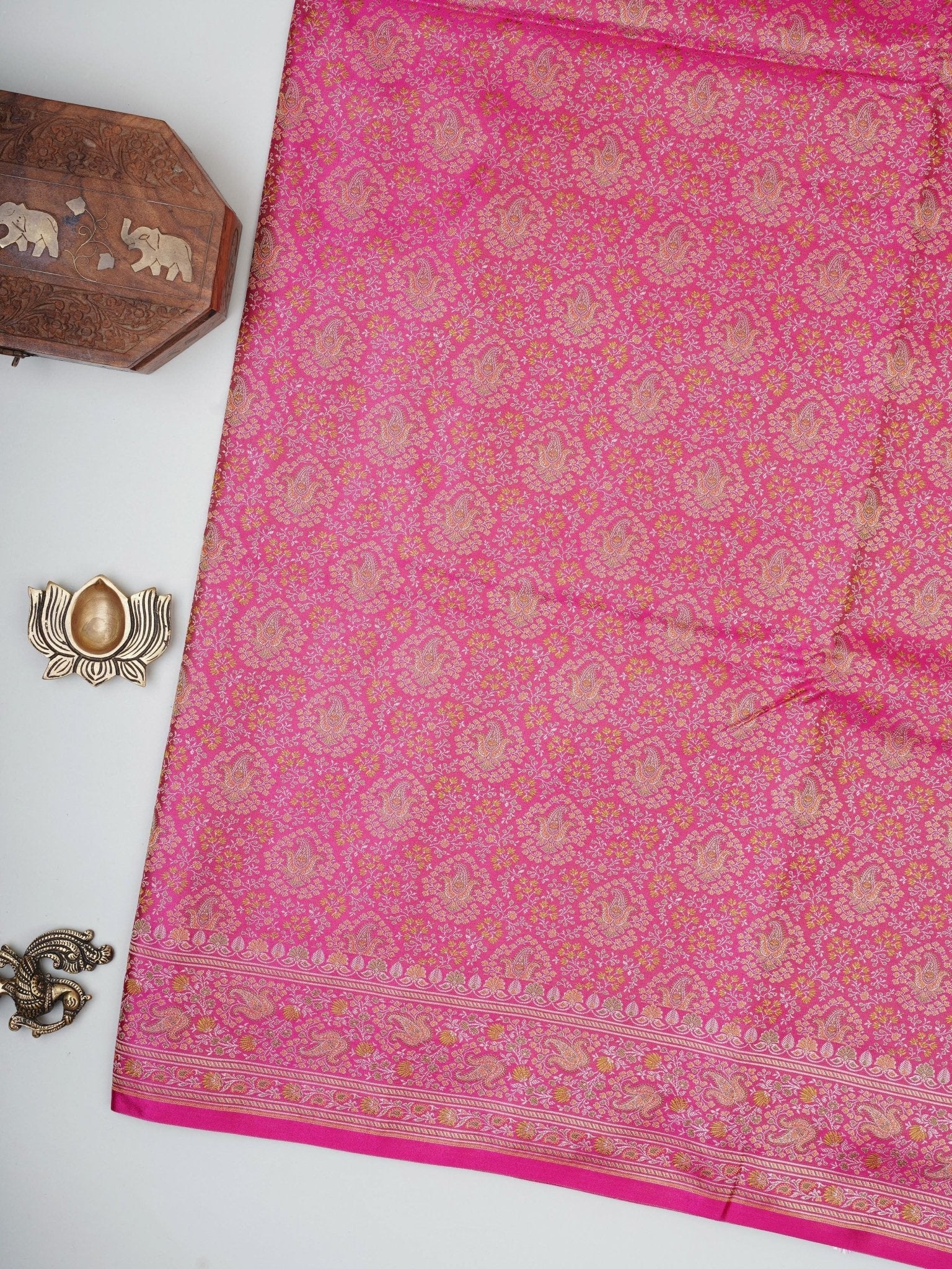 Katan Pink Semi Mushru - Manoranjitham Weaves - Handloom Store