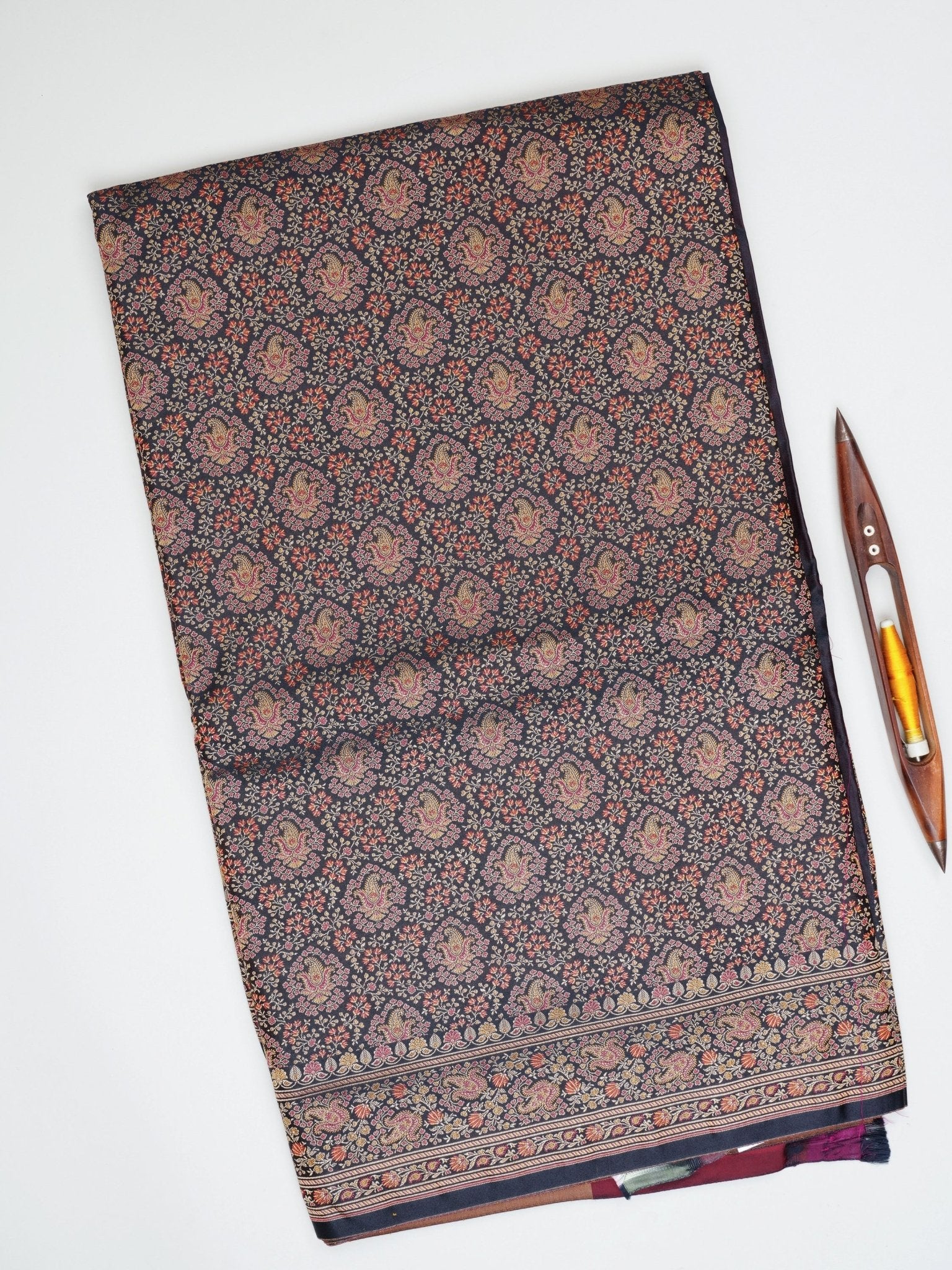 Katan Black Semi Mushru - Manoranjitham Weaves - Handloom Store