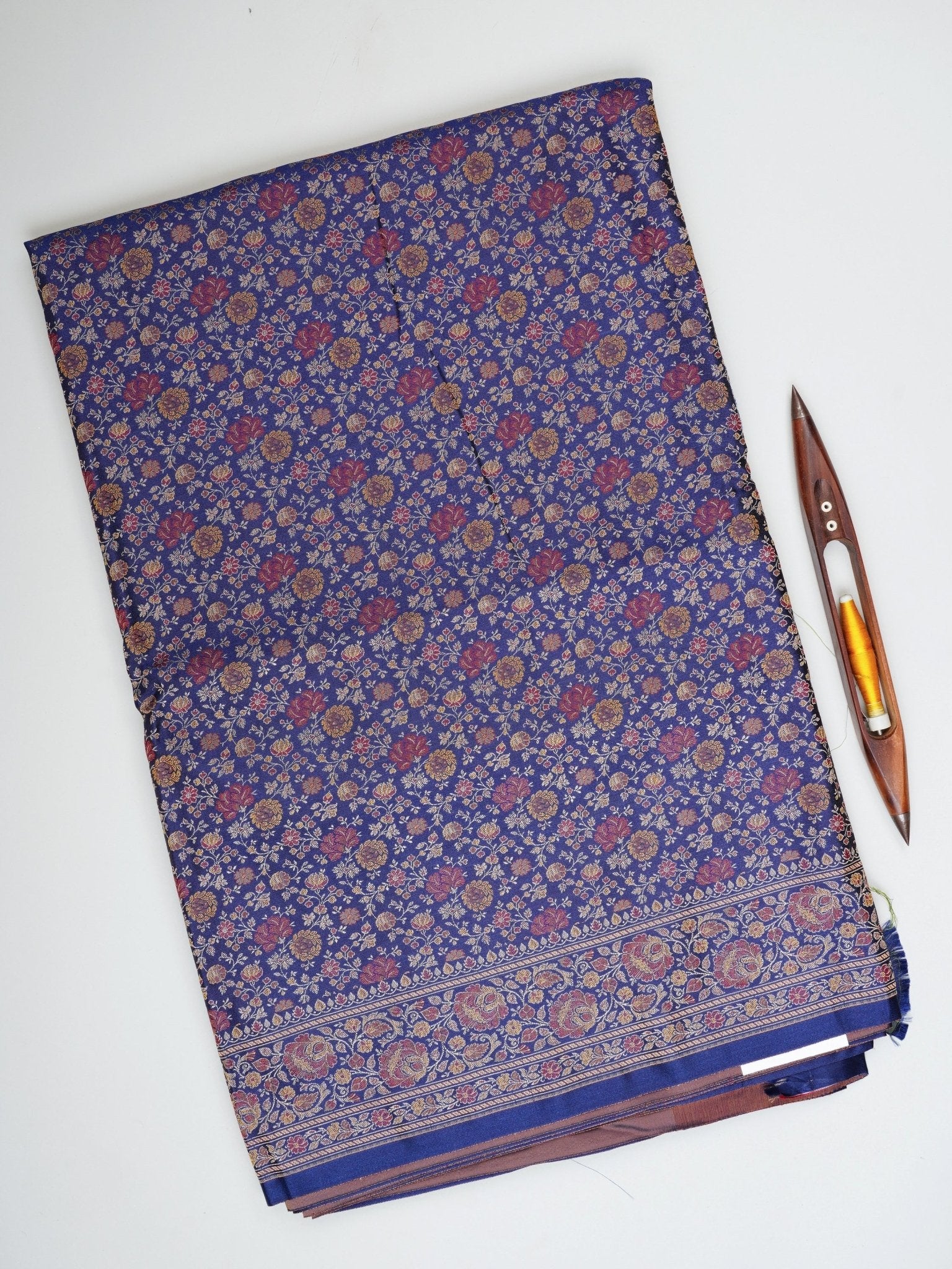 Katan Royal Blue Semi Mushru - Manoranjitham Weaves - Handloom Store