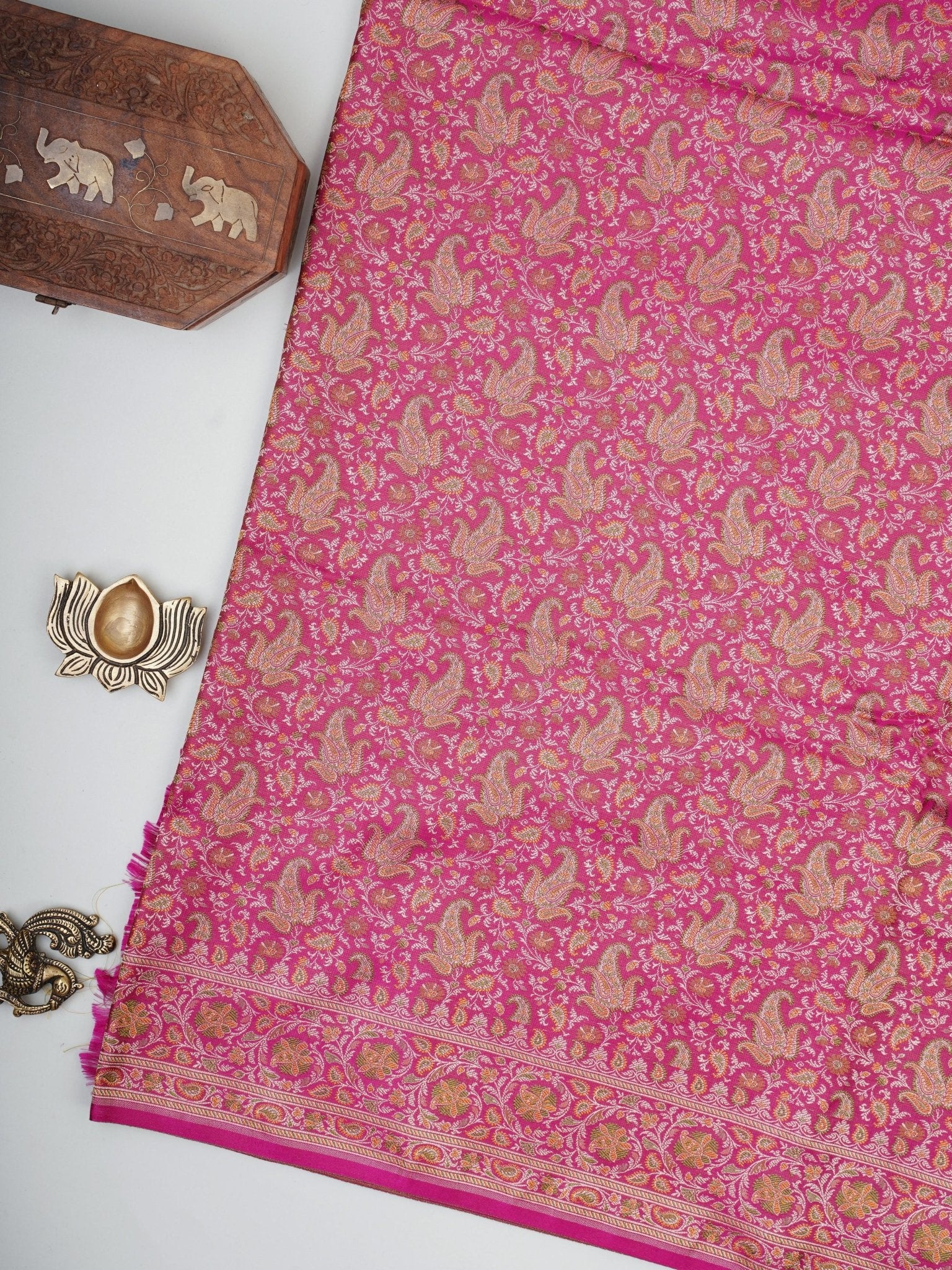 Katan Pink Semi Mushru - Manoranjitham Weaves - Handloom Store