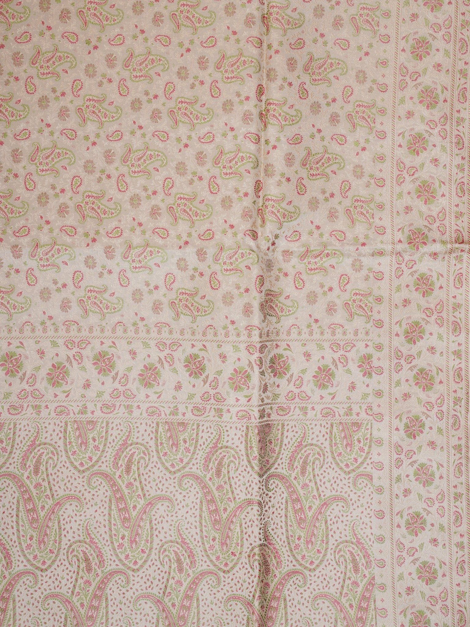 Katan Beige Semi Mushru - Manoranjitham Weaves - Handloom Store