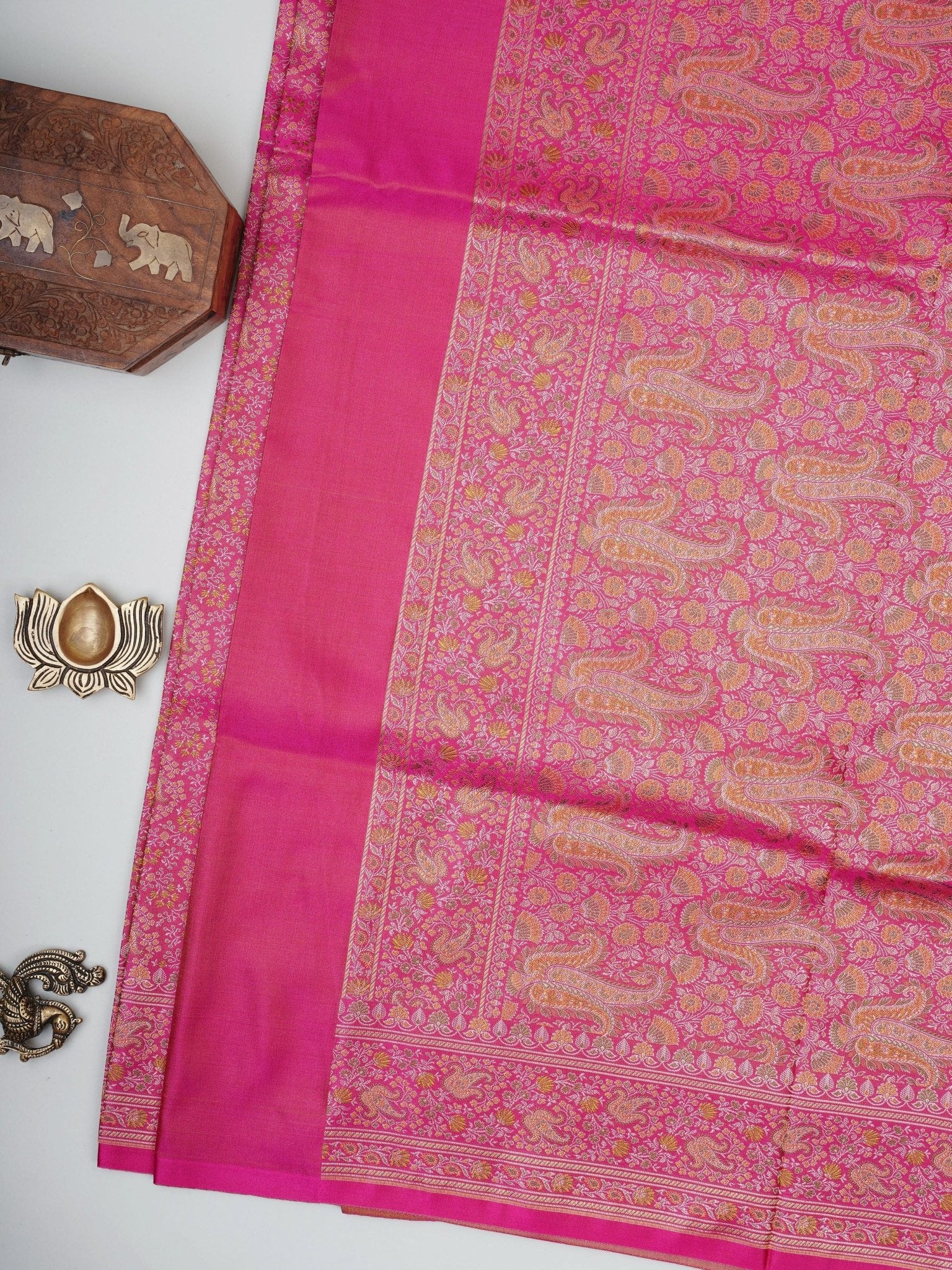 Katan Pink Semi Mushru - Manoranjitham Weaves - Handloom Store