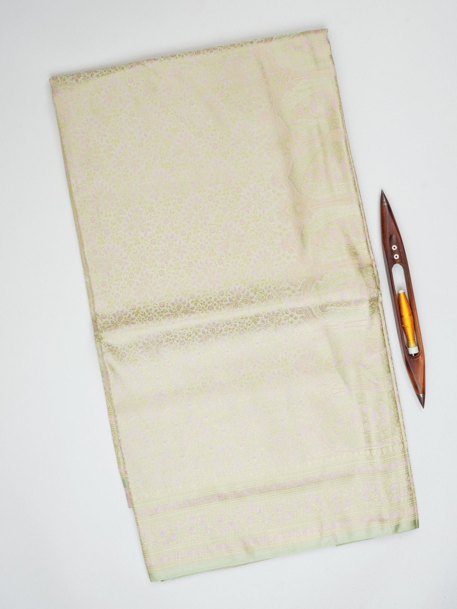 Katan Pista Green Semi Mushru - Manoranjitham Weaves - Handloom Store