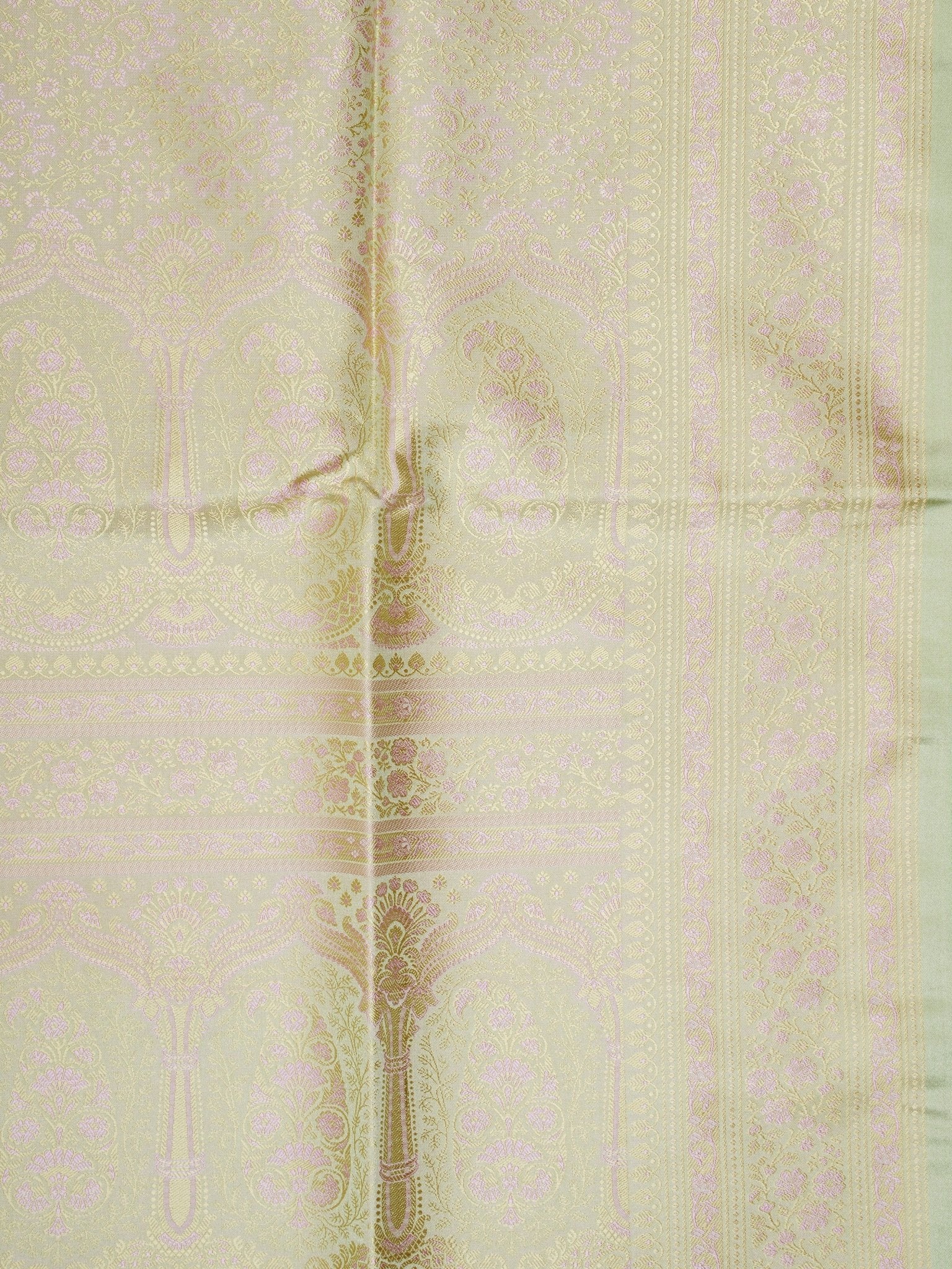 Katan Pista Green Semi Mushru - Manoranjitham Weaves - Handloom Store