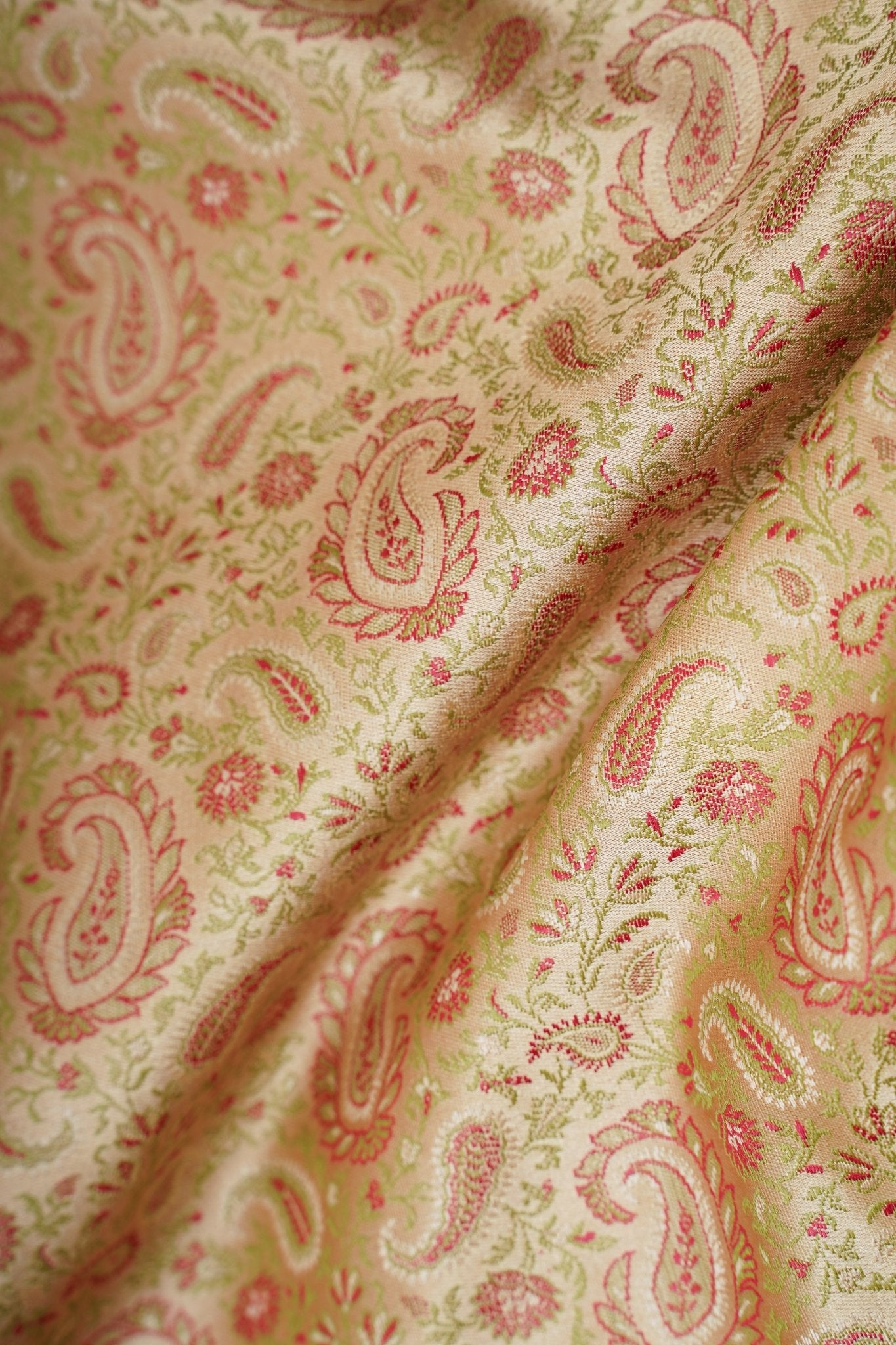 Katan Beige Semi Mushru - Manoranjitham Weaves - Handloom Store