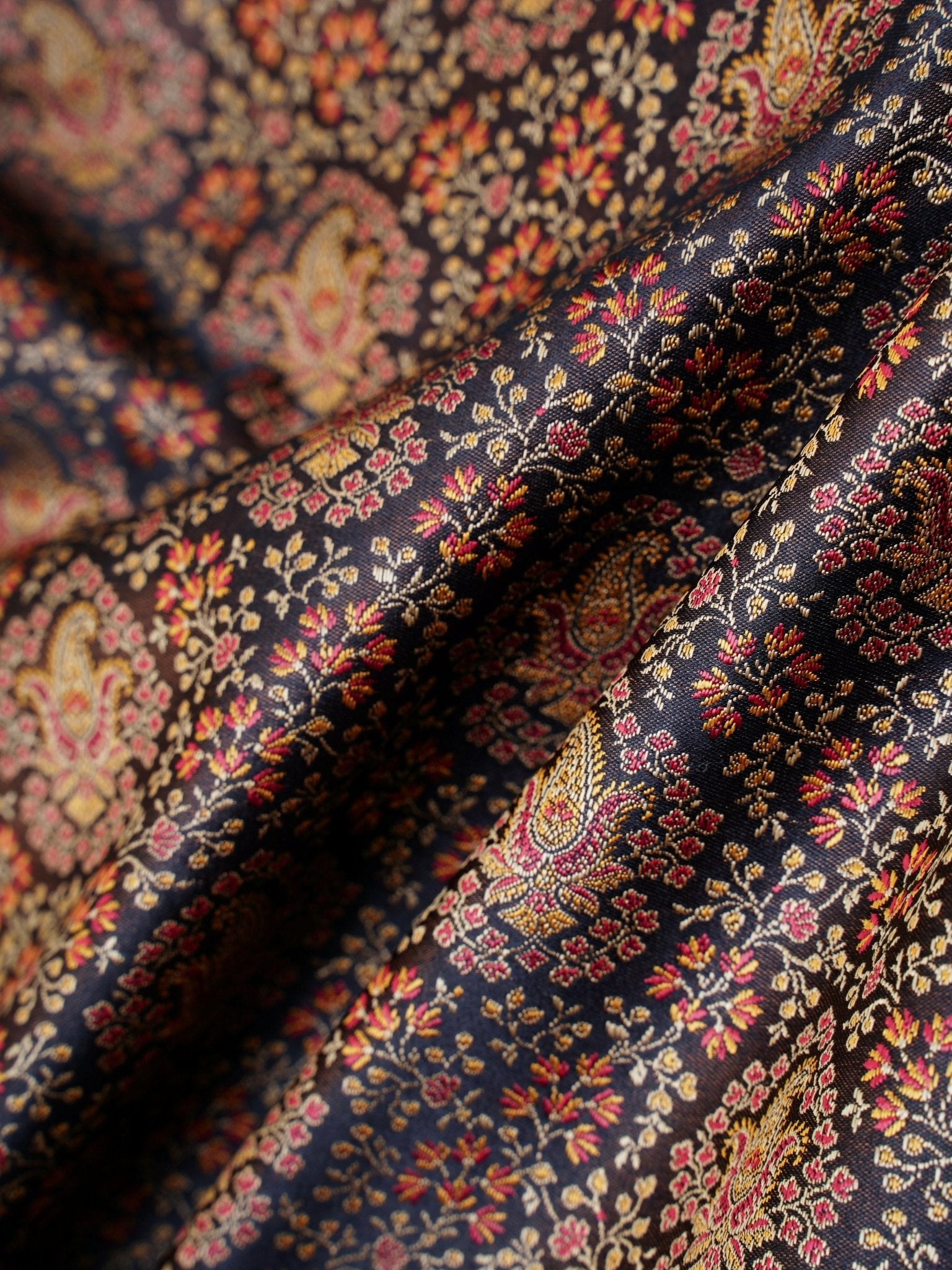 Katan Black Semi Mushru - Manoranjitham Weaves - Handloom Store