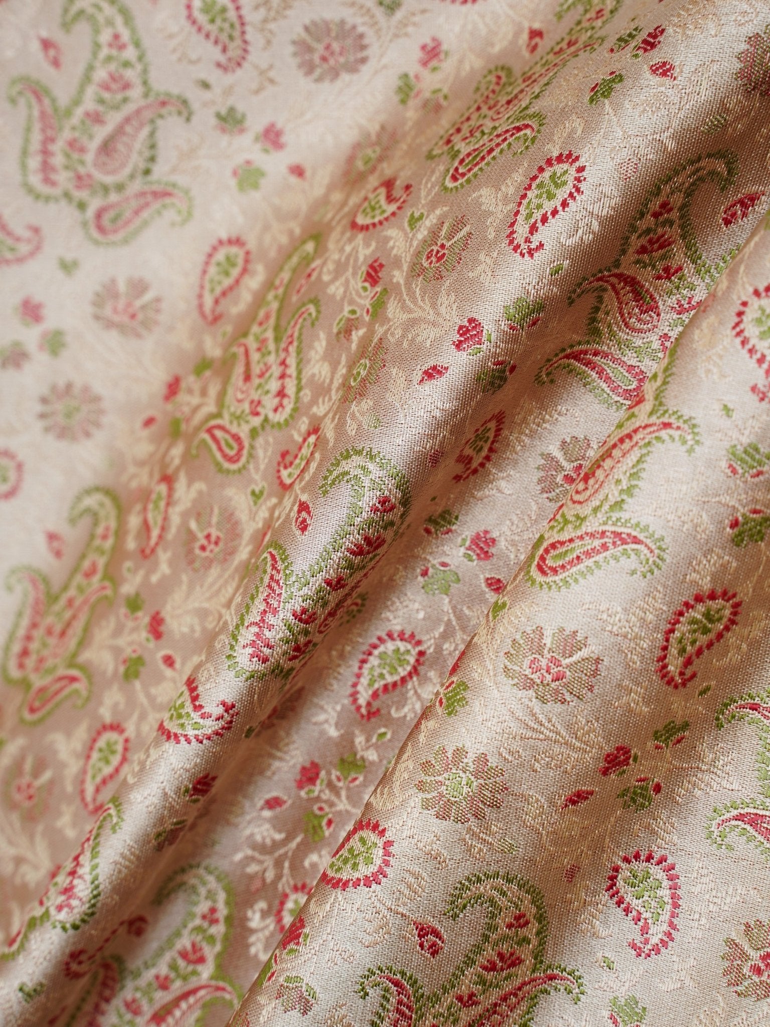 Katan Beige Semi Mushru - Manoranjitham Weaves - Handloom Store