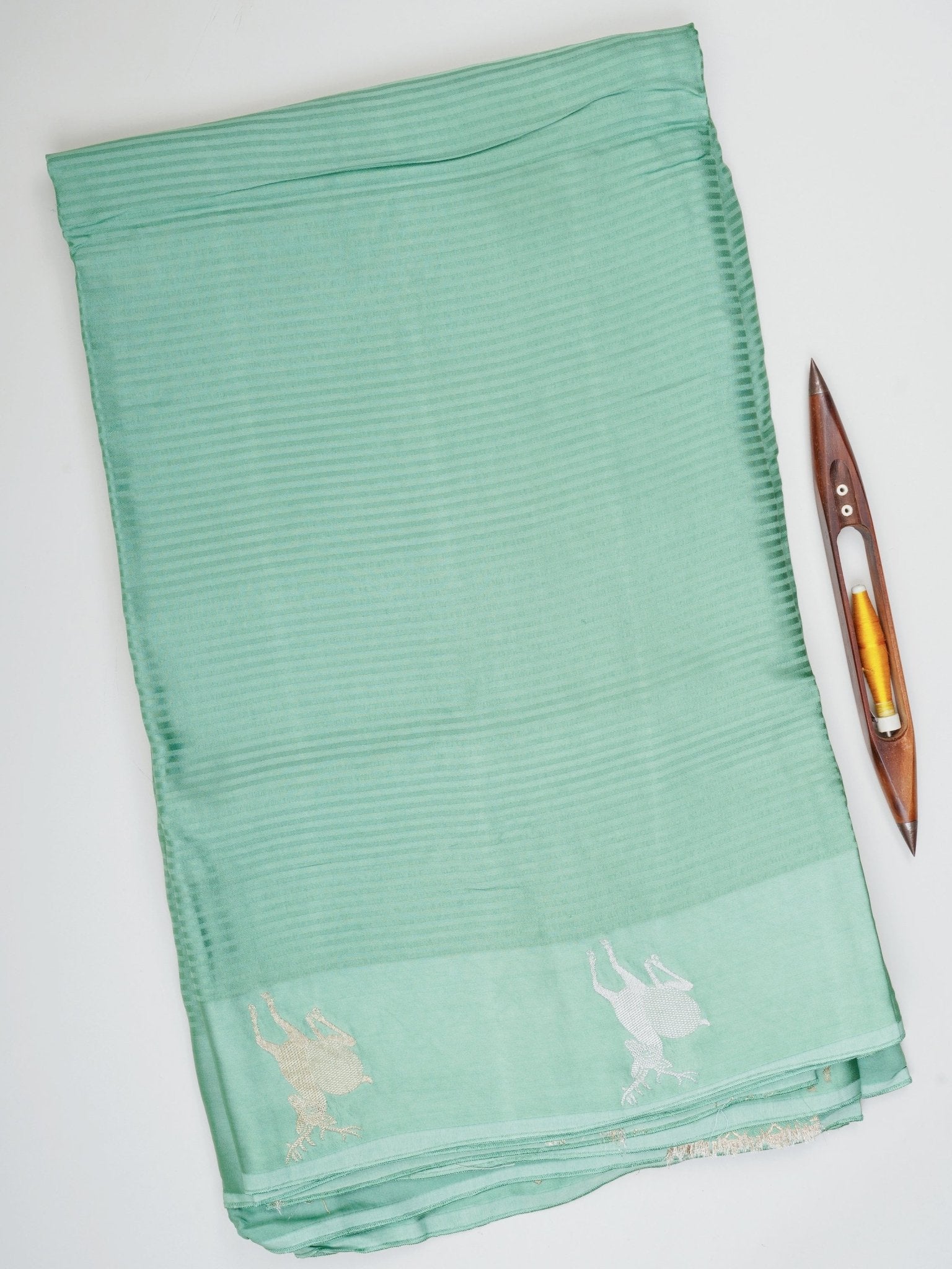 Mushru Green Semi Mushru - Manoranjitham Weaves - Handloom Store