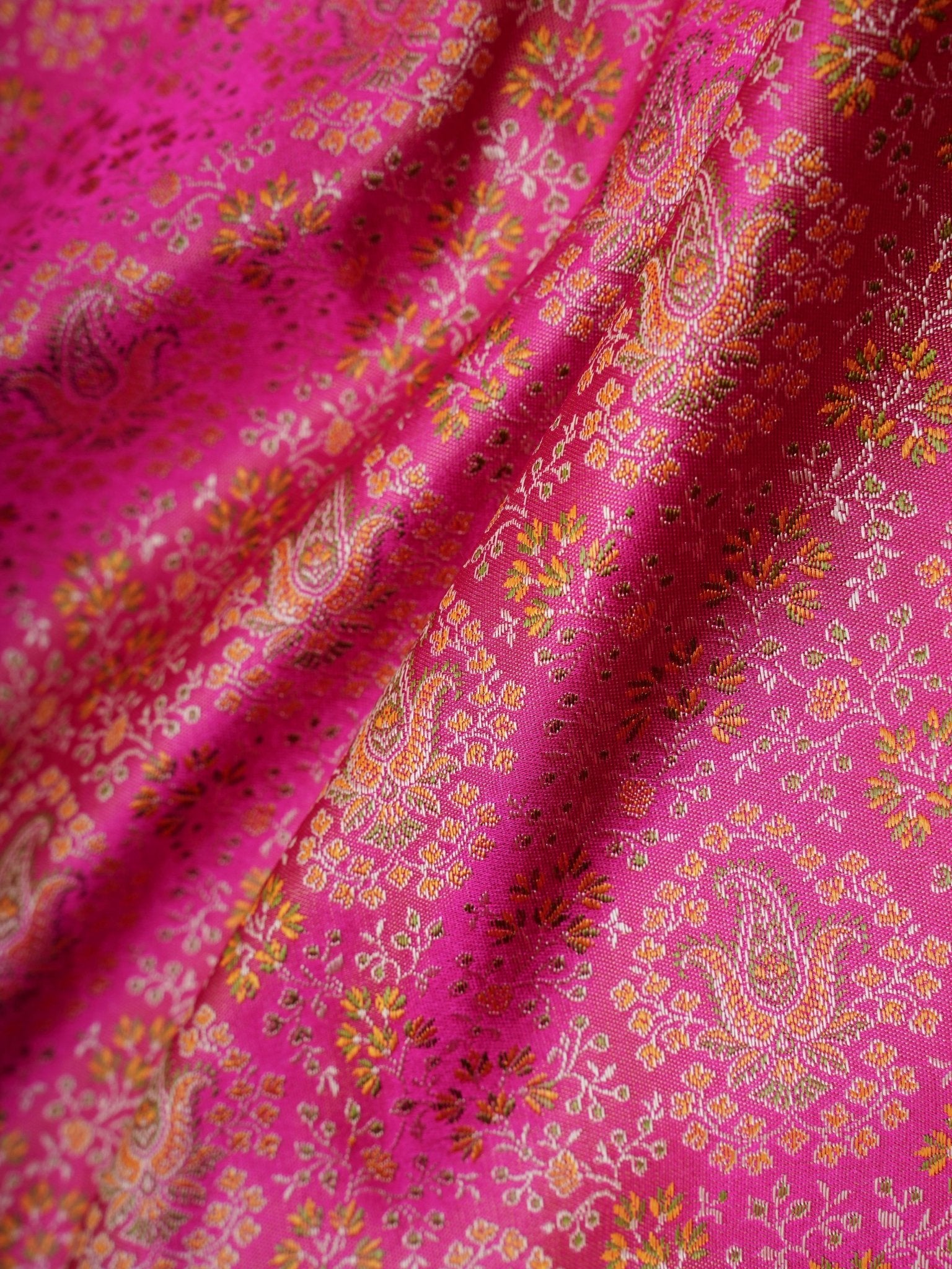 Katan Pink Semi Mushru - Manoranjitham Weaves - Handloom Store