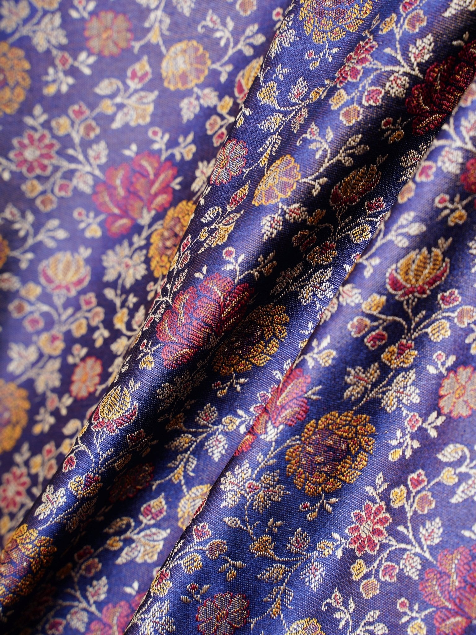 Katan Royal Blue Semi Mushru - Manoranjitham Weaves - Handloom Store