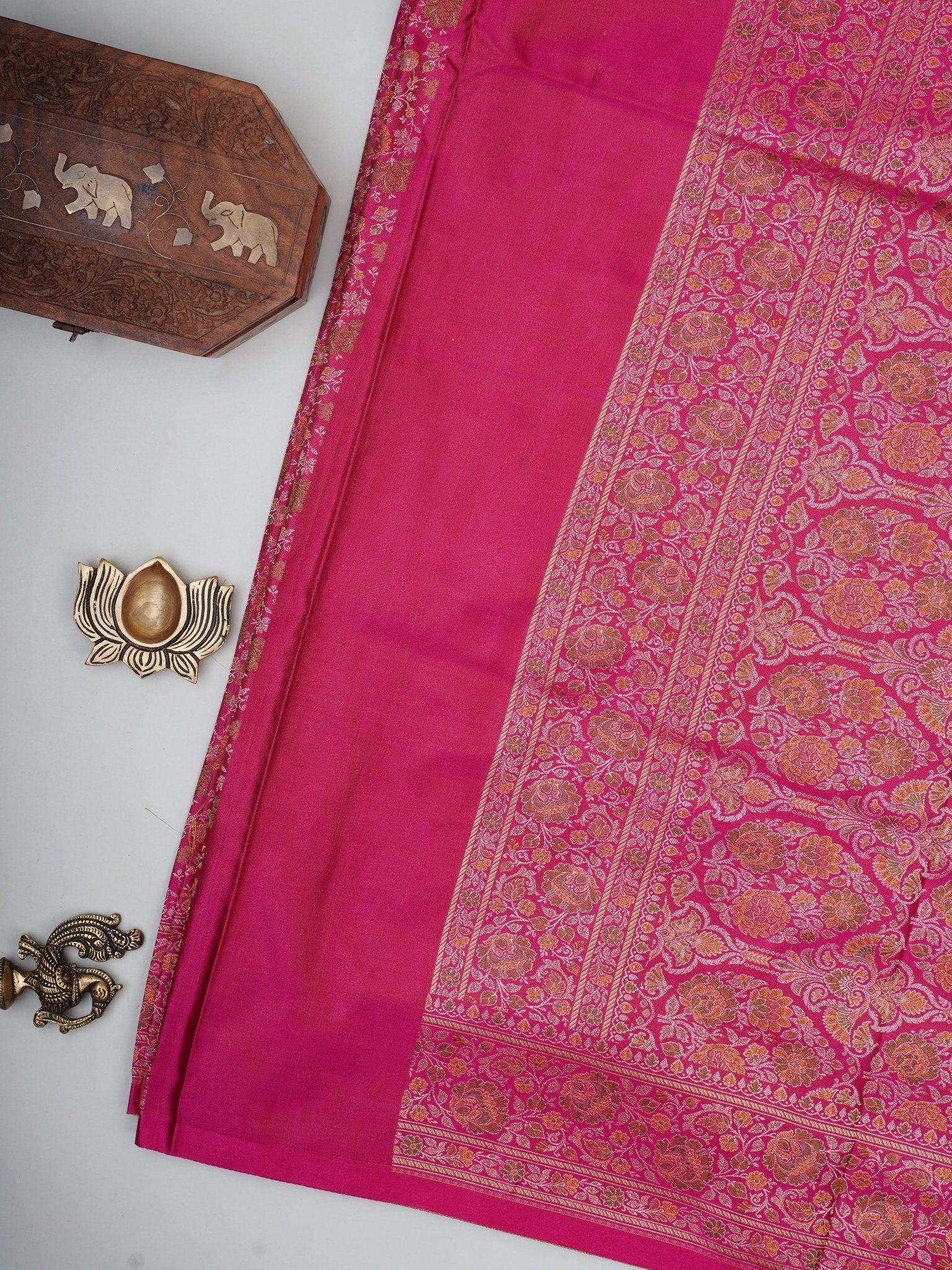 Katan Pink Semi Mushru - Manoranjitham Weaves - Handloom Store