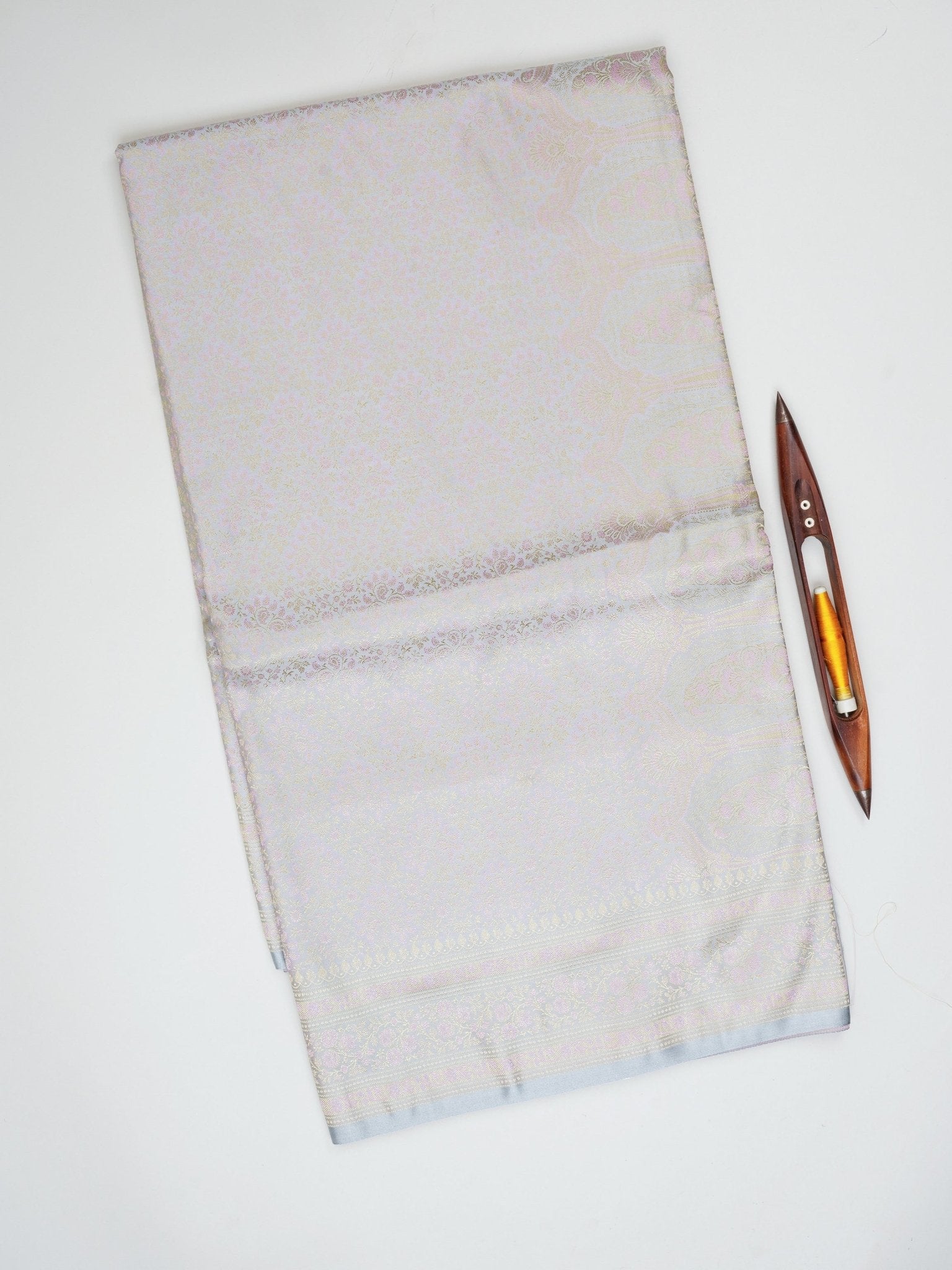 Katan Grey Semi Mushru - Manoranjitham Weaves - Handloom Store