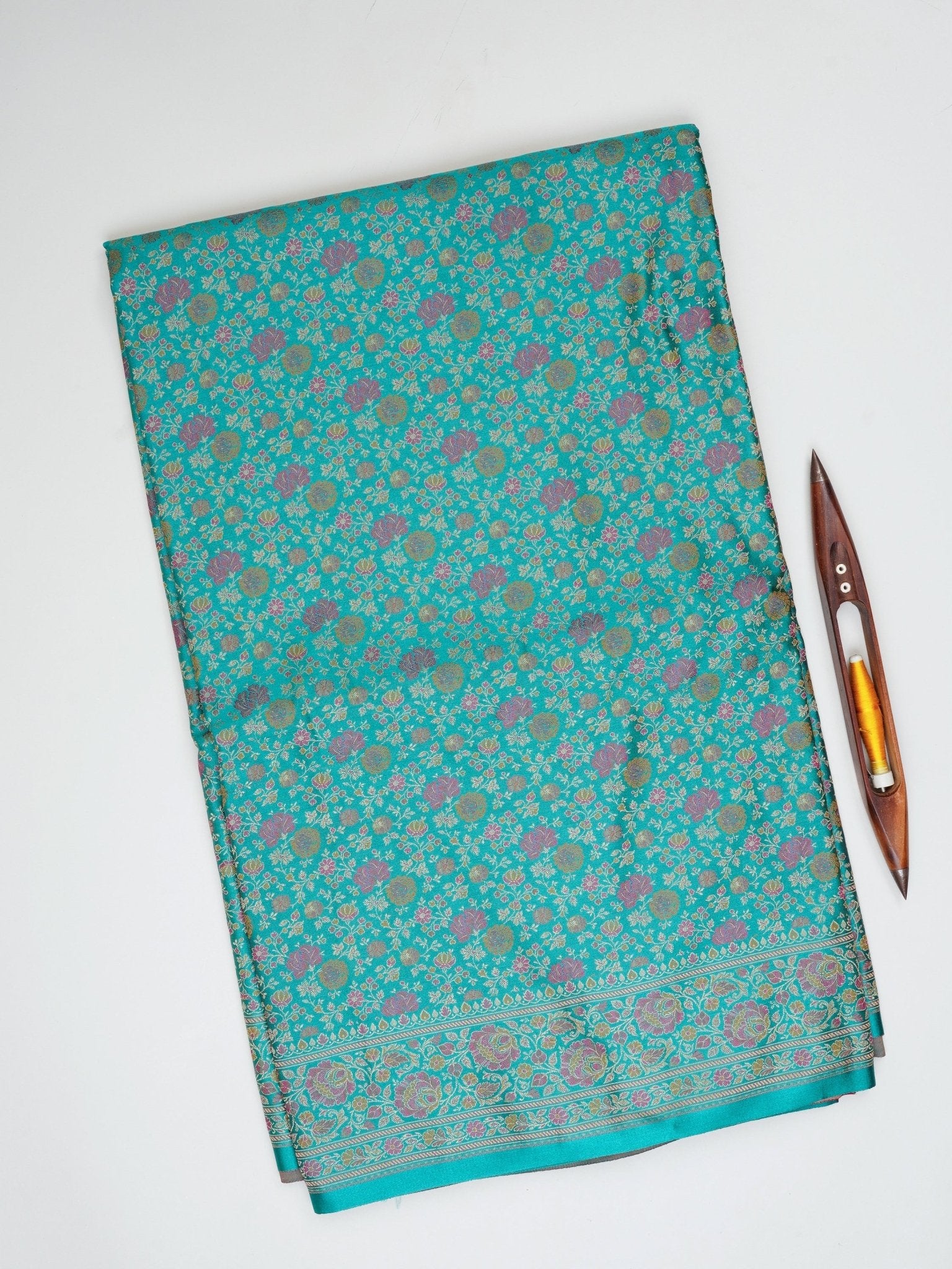 Katan Green Semi Mushru - Manoranjitham Weaves - Handloom Store