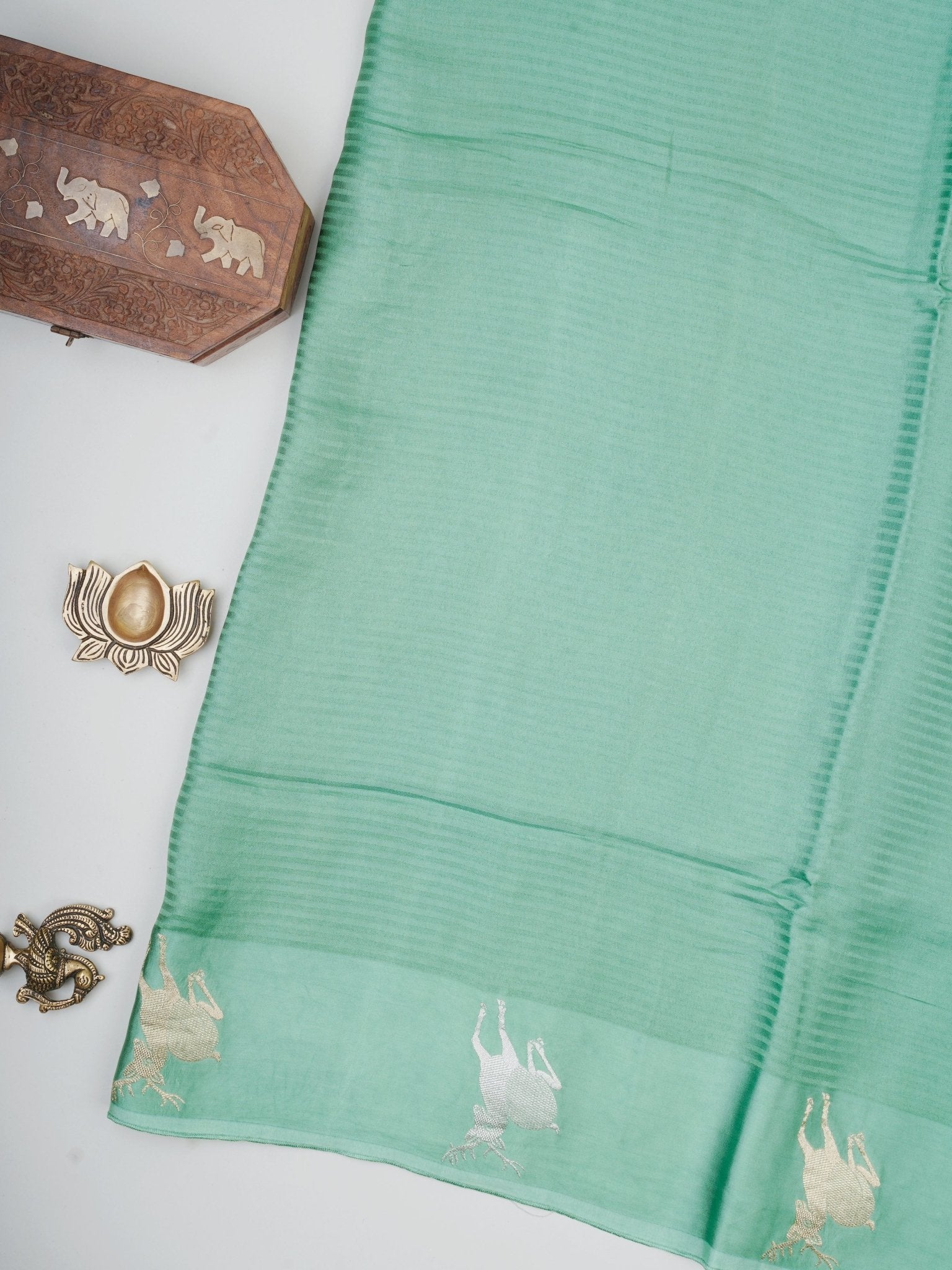 Mushru Green Semi Mushru - Manoranjitham Weaves - Handloom Store