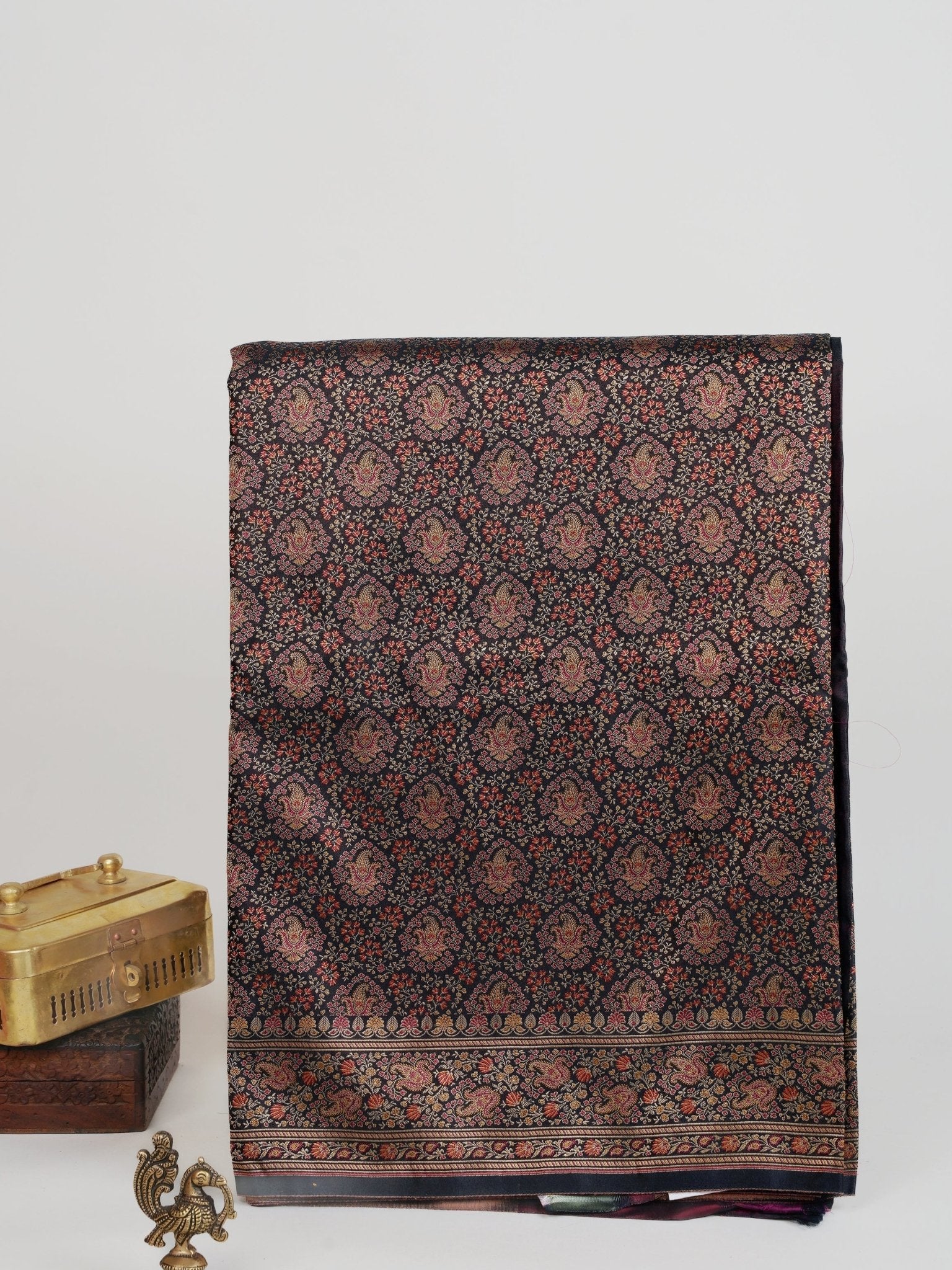 Katan Black Semi Mushru - Manoranjitham Weaves - Handloom Store