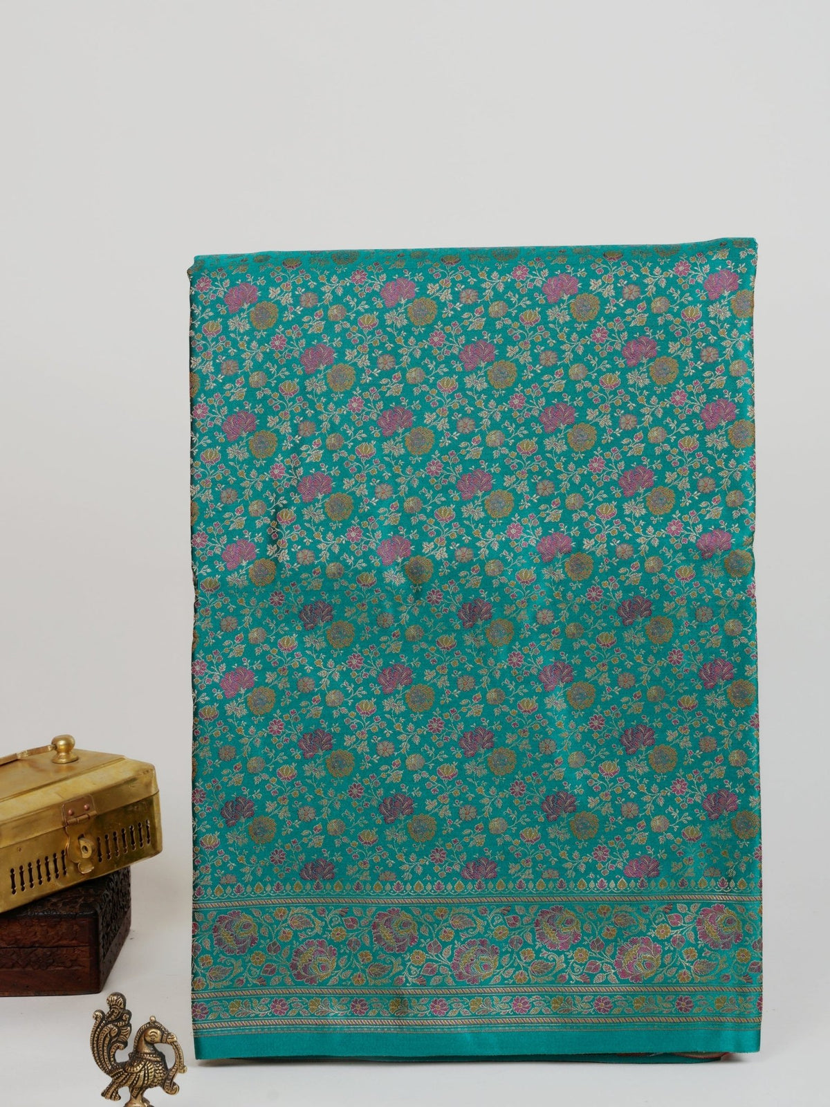 Katan Green Semi Mushru - Manoranjitham Weaves - Handloom Store