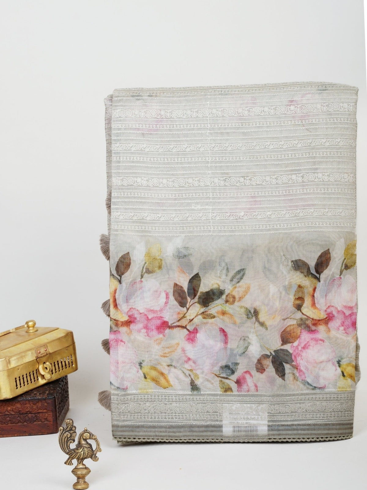 Organza Grey 100% Pure Organza Silk Manoranjitham Weaves - Handloom Store