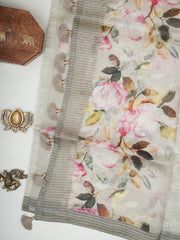 Organza Grey 100% Pure Organza Silk Manoranjitham Weaves - Handloom Store