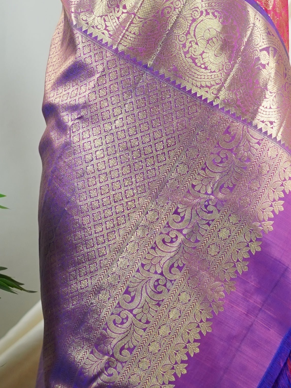Kanchipuram Silk Hot Pink 100% Pure Silk  - Manoranjitham Weaves - Handloom Store
