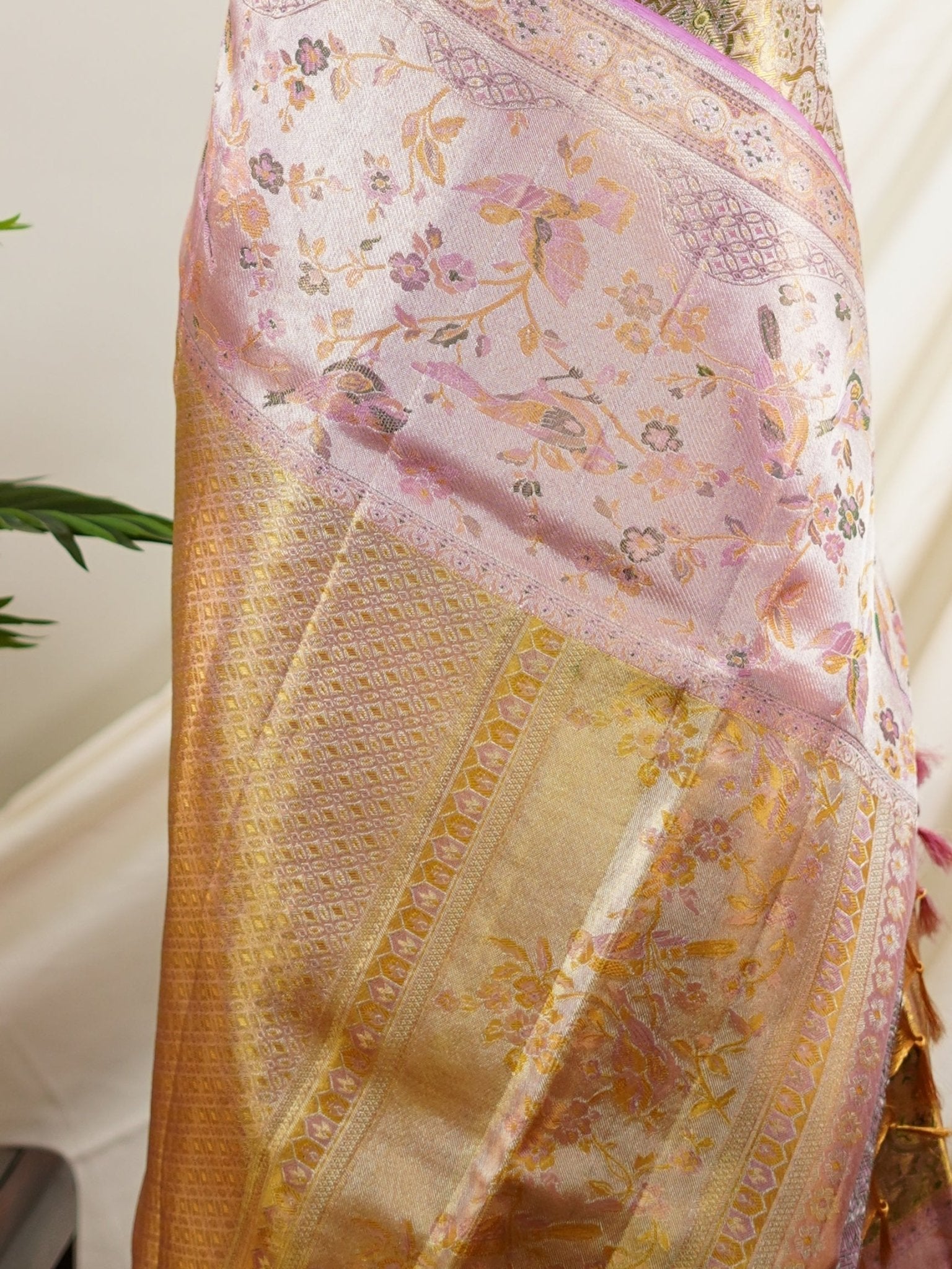 Kanchipuram Silk Golden 100% Pure Silk  - Manoranjitham Weaves - Handloom Store