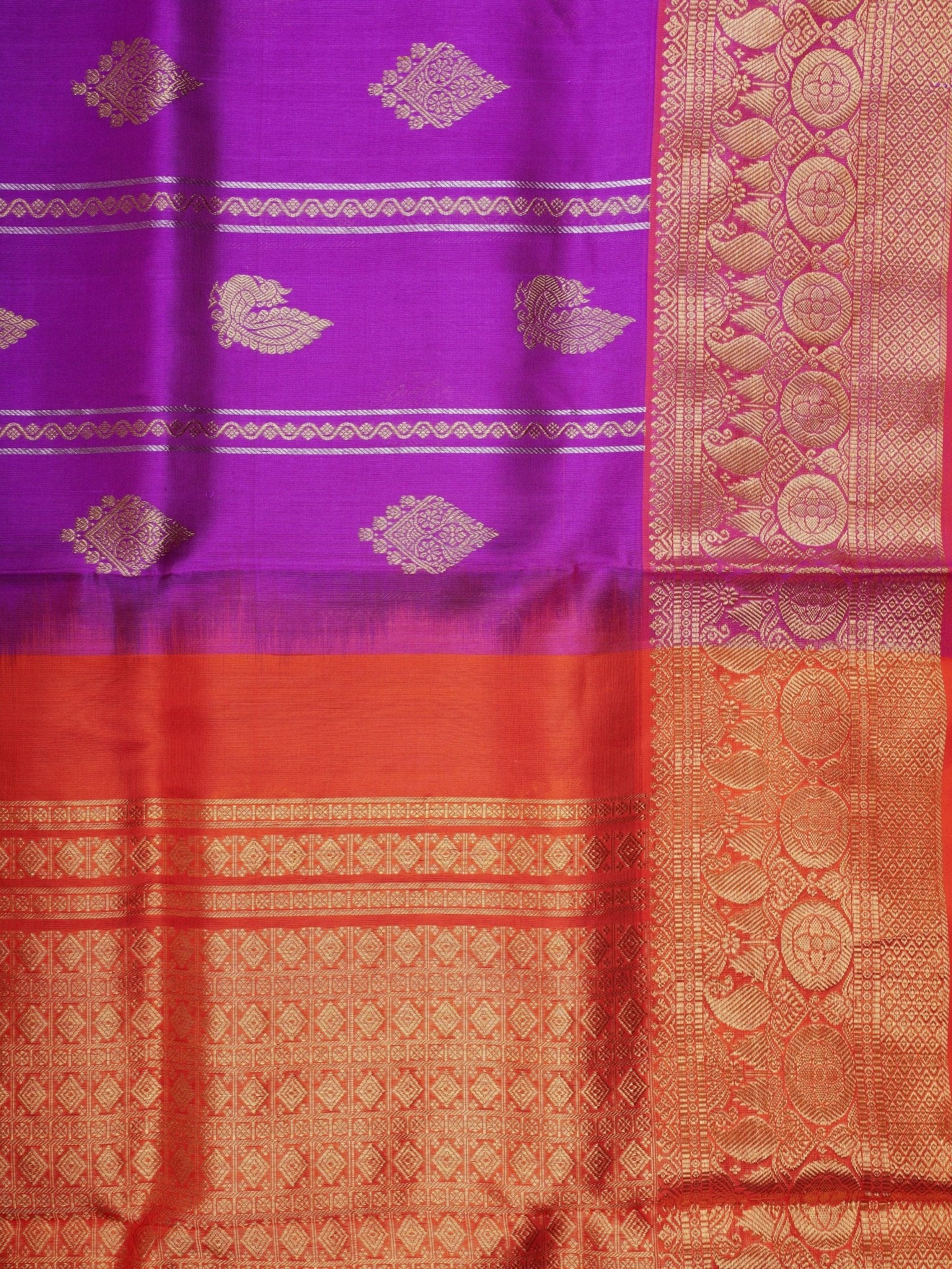Venkatagiri Silk Purple 100% Pure Silk  - Manoranjitham Weaves - Handloom Store