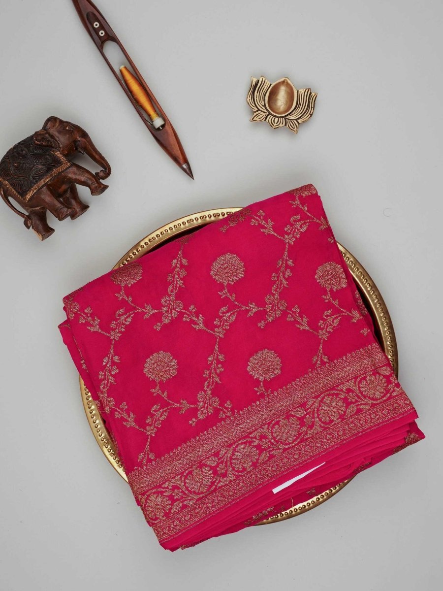 Crepe Pink 100% Pure Crepe - Manoranjitham Weaves - Handloom Store
