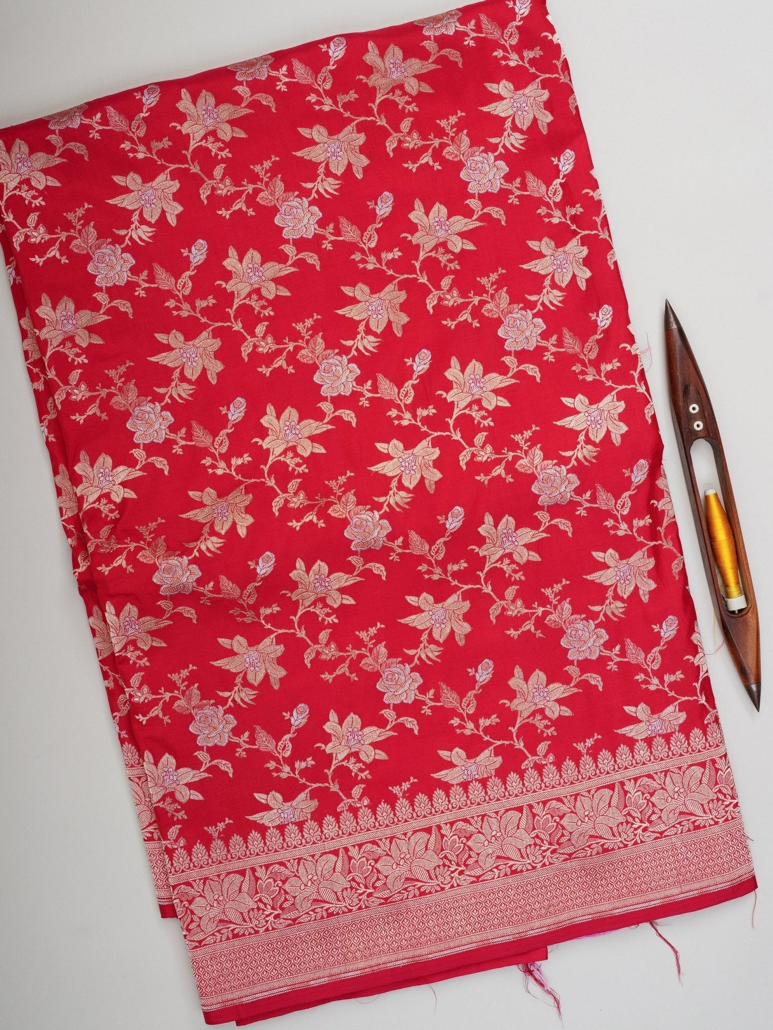 Katan Red 100% Pure Katan Silk Manoranjitham Weaves - Handloom Store