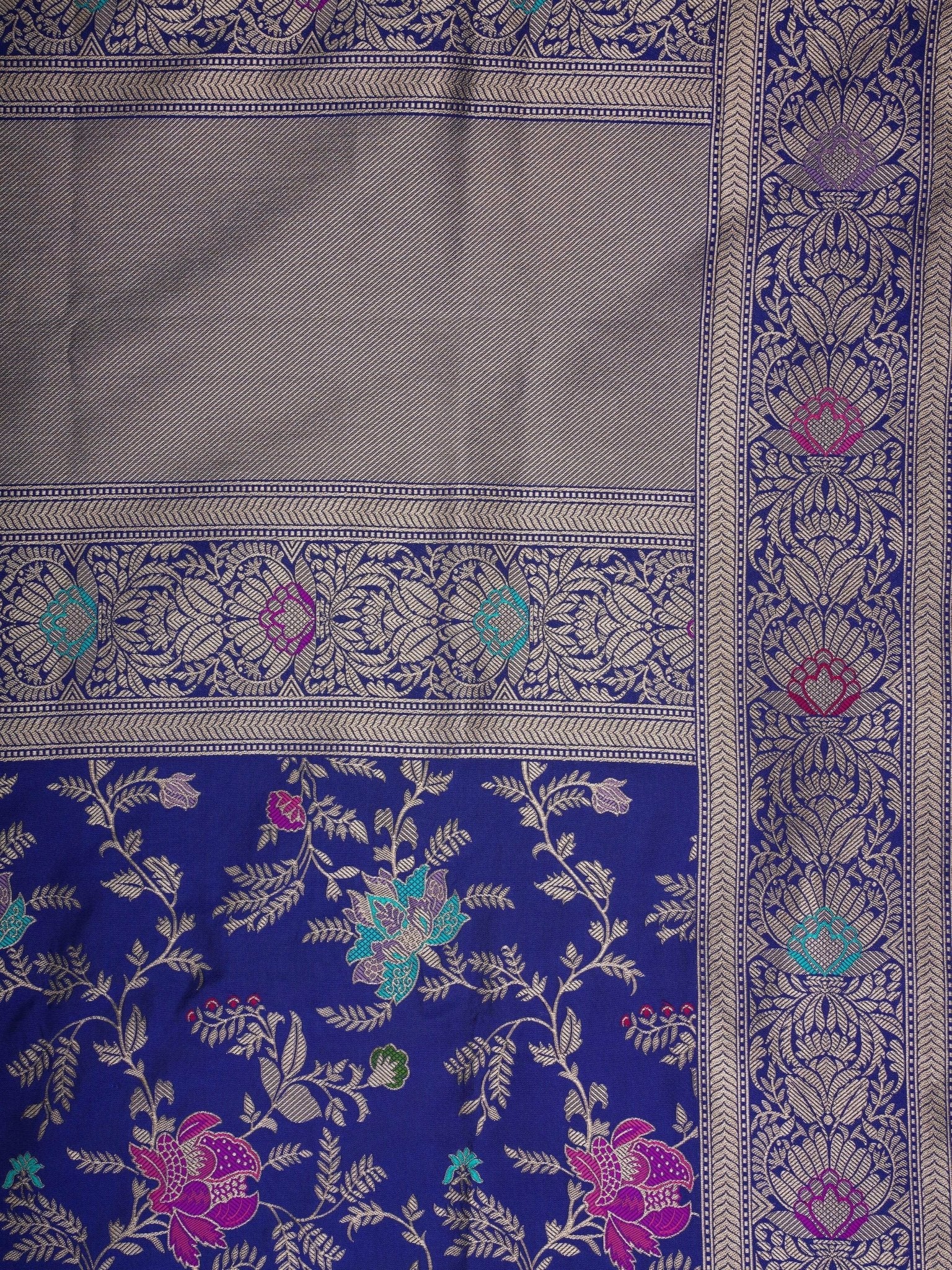 Katan Ink Blue Katan Semi Silk Manoranjitham Weaves - Handloom Store