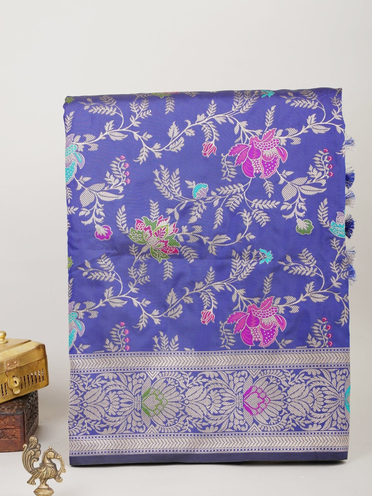 Katan Ink Blue Katan Semi Silk Manoranjitham Weaves - Handloom Store