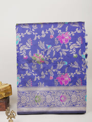Katan Ink Blue Katan Semi Silk Manoranjitham Weaves - Handloom Store