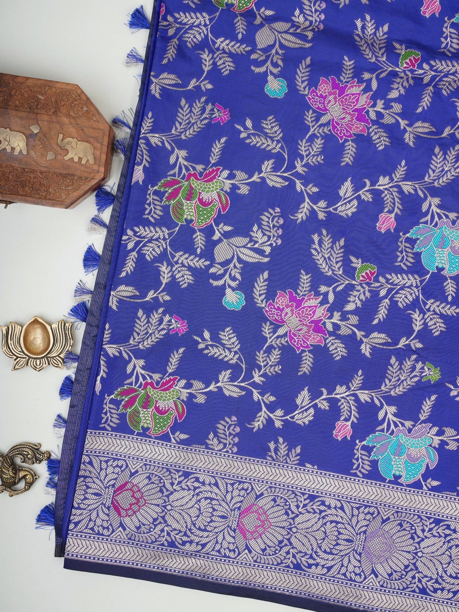 Katan Ink Blue Katan Semi Silk Manoranjitham Weaves - Handloom Store