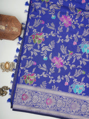 Katan Ink Blue Katan Semi Silk Manoranjitham Weaves - Handloom Store