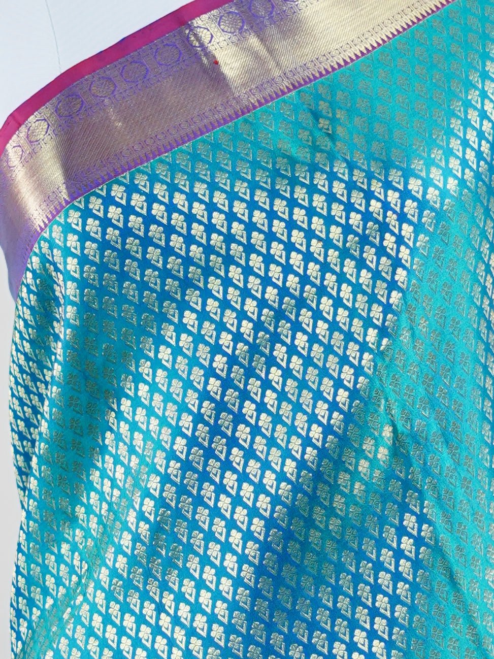 Kanchipuram Silk Turquoise 100% Pure Silk  - Manoranjitham Weaves - Handloom Store