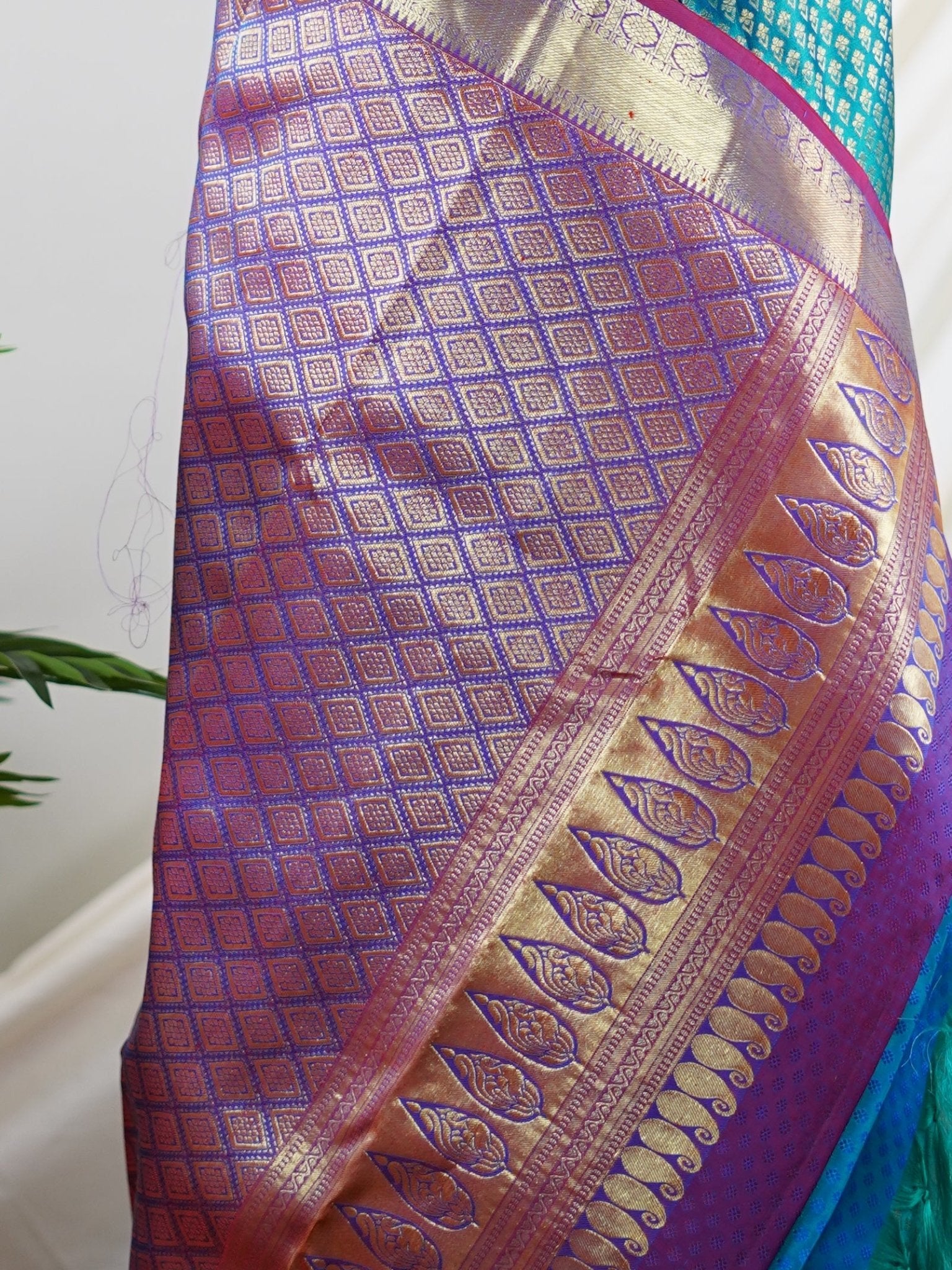 Kanchipuram Silk Turquoise 100% Pure Silk  - Manoranjitham Weaves - Handloom Store