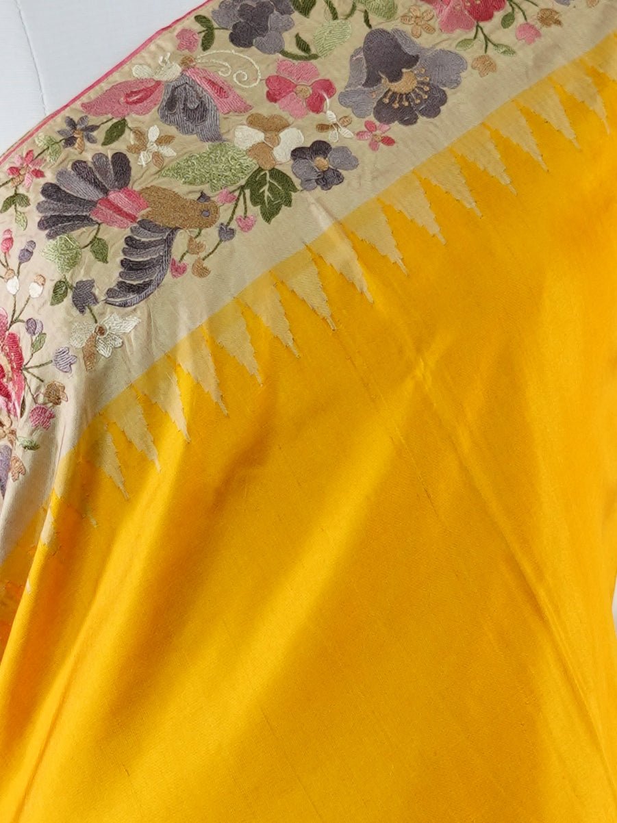 Gadwal Silk Yellow 100% Pure Silk  - Manoranjitham Weaves - Handloom Store