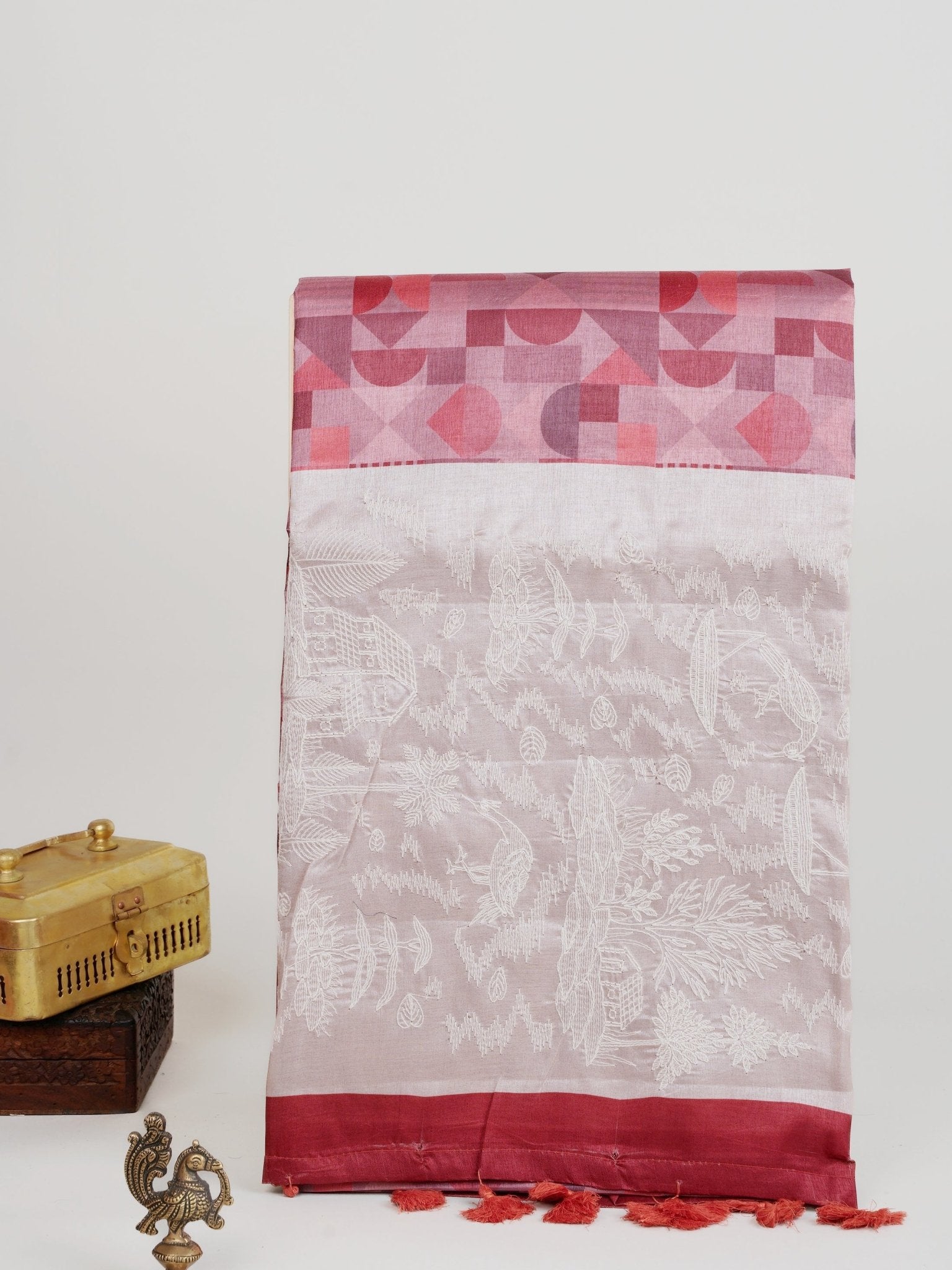 Katan Cream Semi Silk Manoranjitham Weaves - Handloom Store