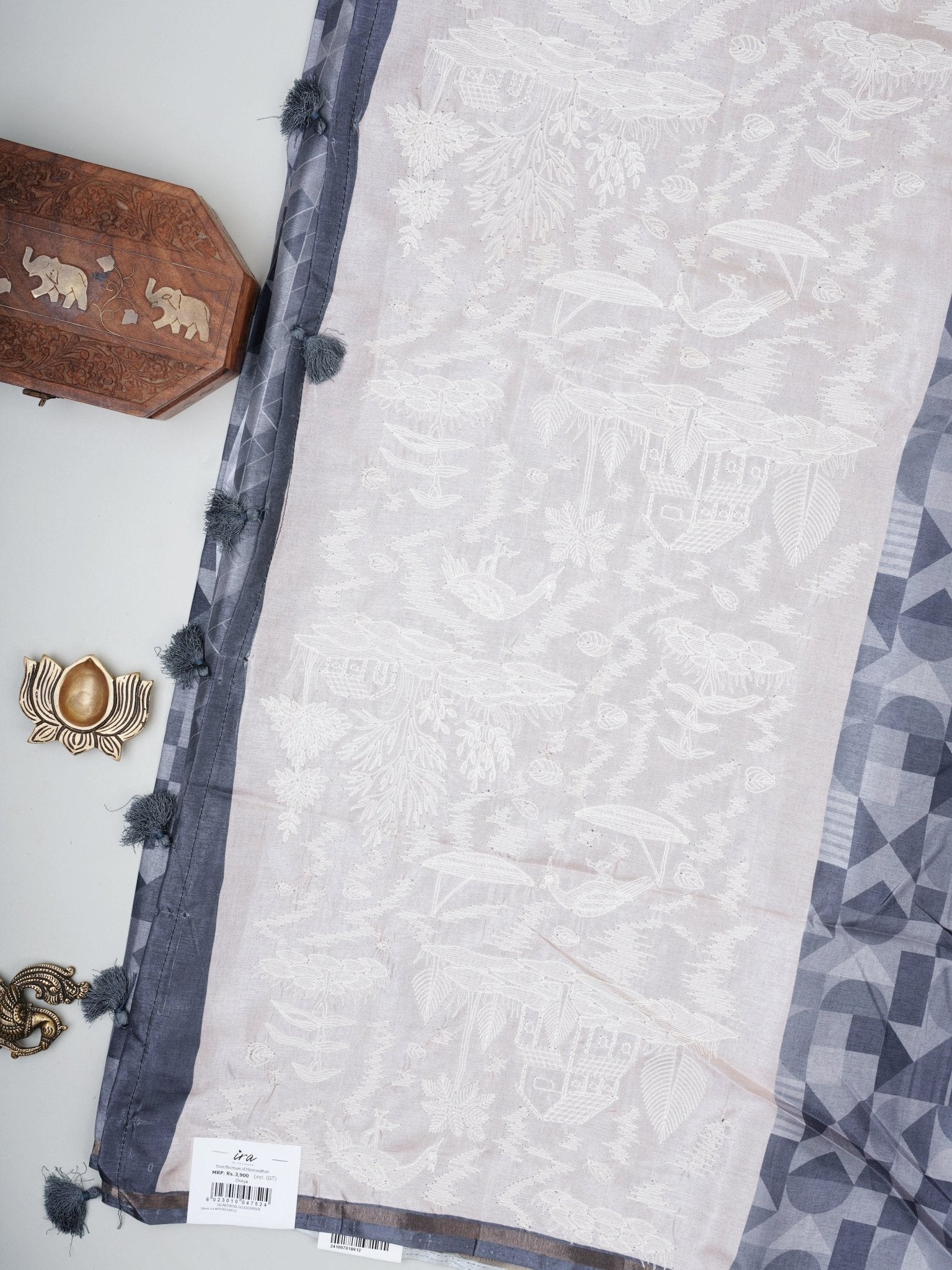 Katan Cream Semi Silk Manoranjitham Weaves - Handloom Store