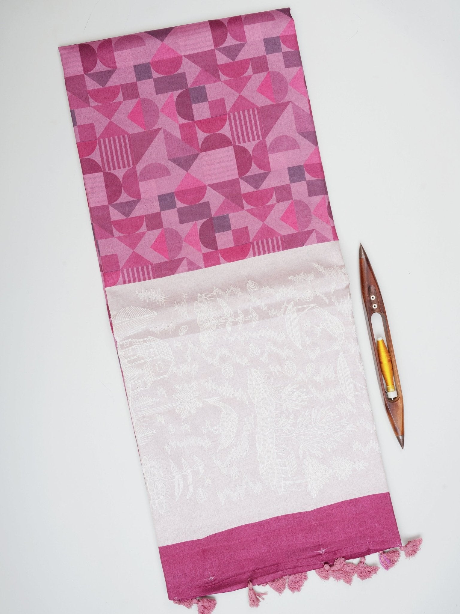 Katan Cream Semi Silk Manoranjitham Weaves - Handloom Store