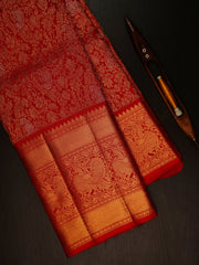 Kanchipuram Silk Dark Orange 100% Pure Silk  Manoranjitham Weaves - Handloom Store