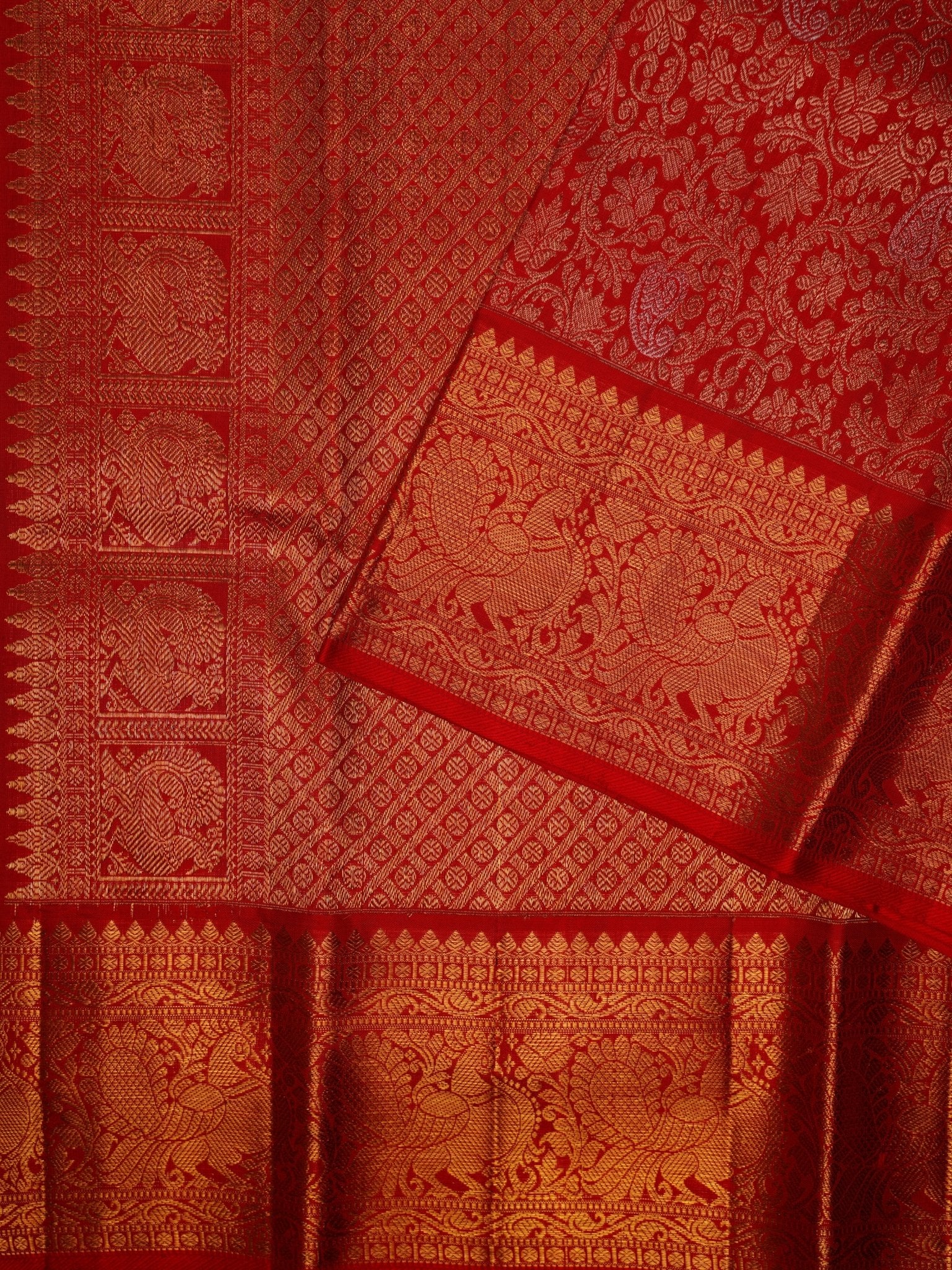Kanchipuram Silk Dark Orange 100% Pure Silk  Manoranjitham Weaves - Handloom Store