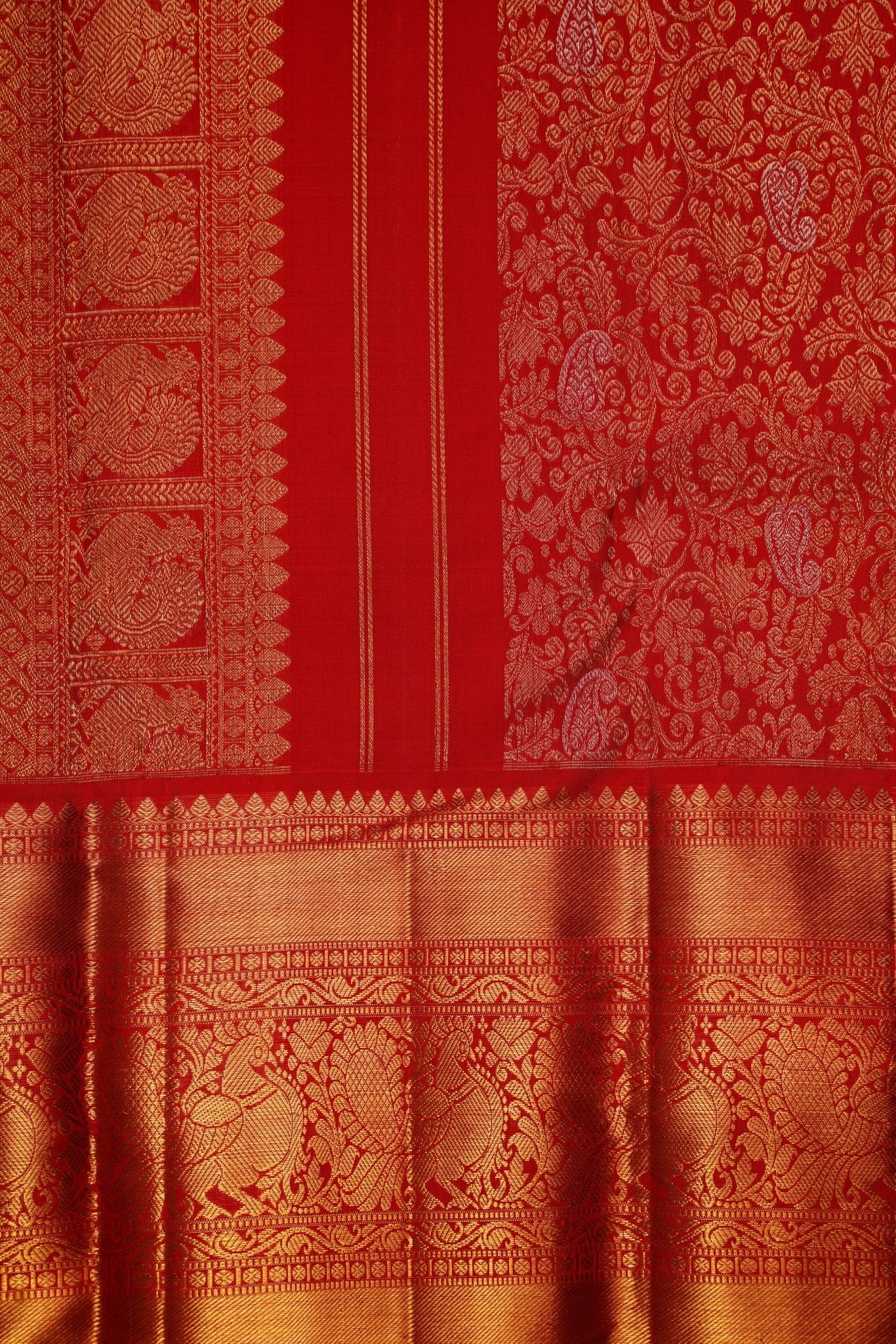 Kanchipuram Silk Dark Orange 100% Pure Silk  Manoranjitham Weaves - Handloom Store