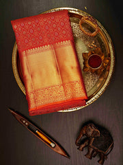 Kanchipuram Silk Dark Orange 100% Pure Silk  Manoranjitham Weaves - Handloom Store