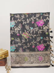 Katan Black Katan Semi Silk Manoranjitham Weaves - Handloom Store