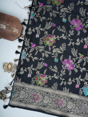 Katan Black Katan Semi Silk Manoranjitham Weaves - Handloom Store