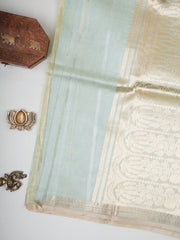 Katan Teal Green Kora Tissue Manoranjitham Weaves - Handloom Store